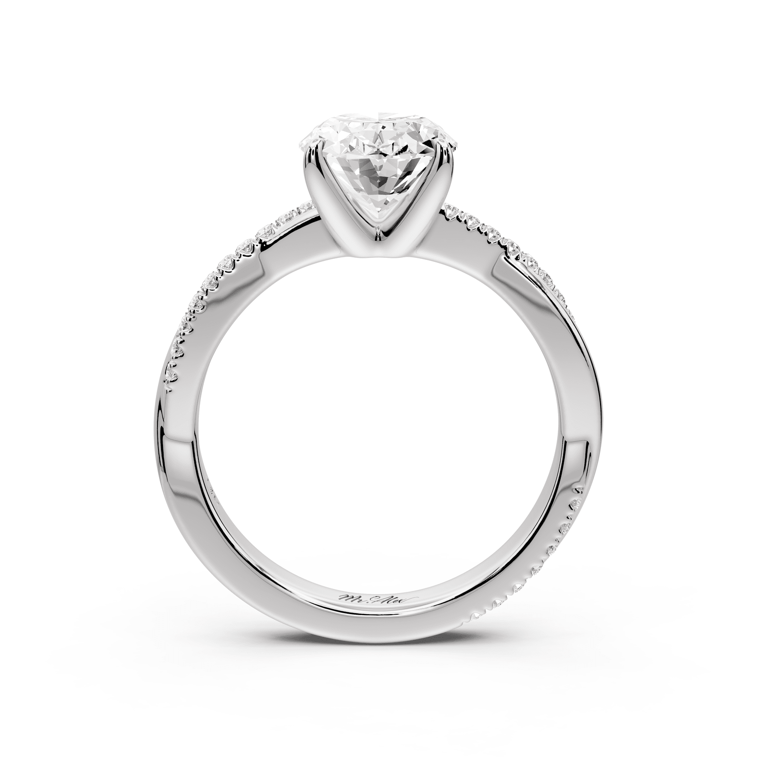 Ella - 2ct 14k white gold Oval Classic Solitaire Engagement Ring with Shared-Prong Pavé Band - Mr. Alex Jewelry