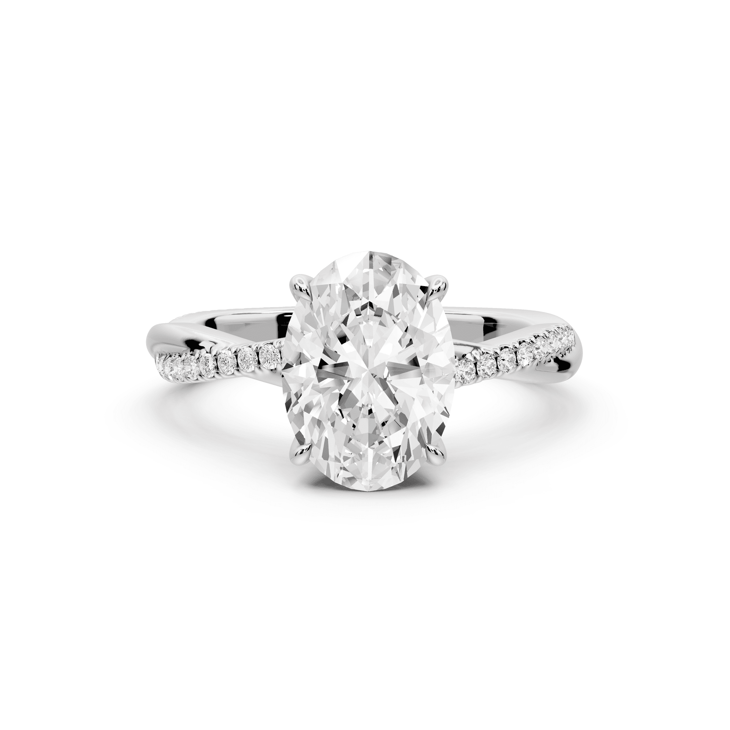 Ella - 2ct 14k white gold Oval Classic Solitaire Engagement Ring with Shared-Prong Pavé Band - Mr. Alex Jewelry