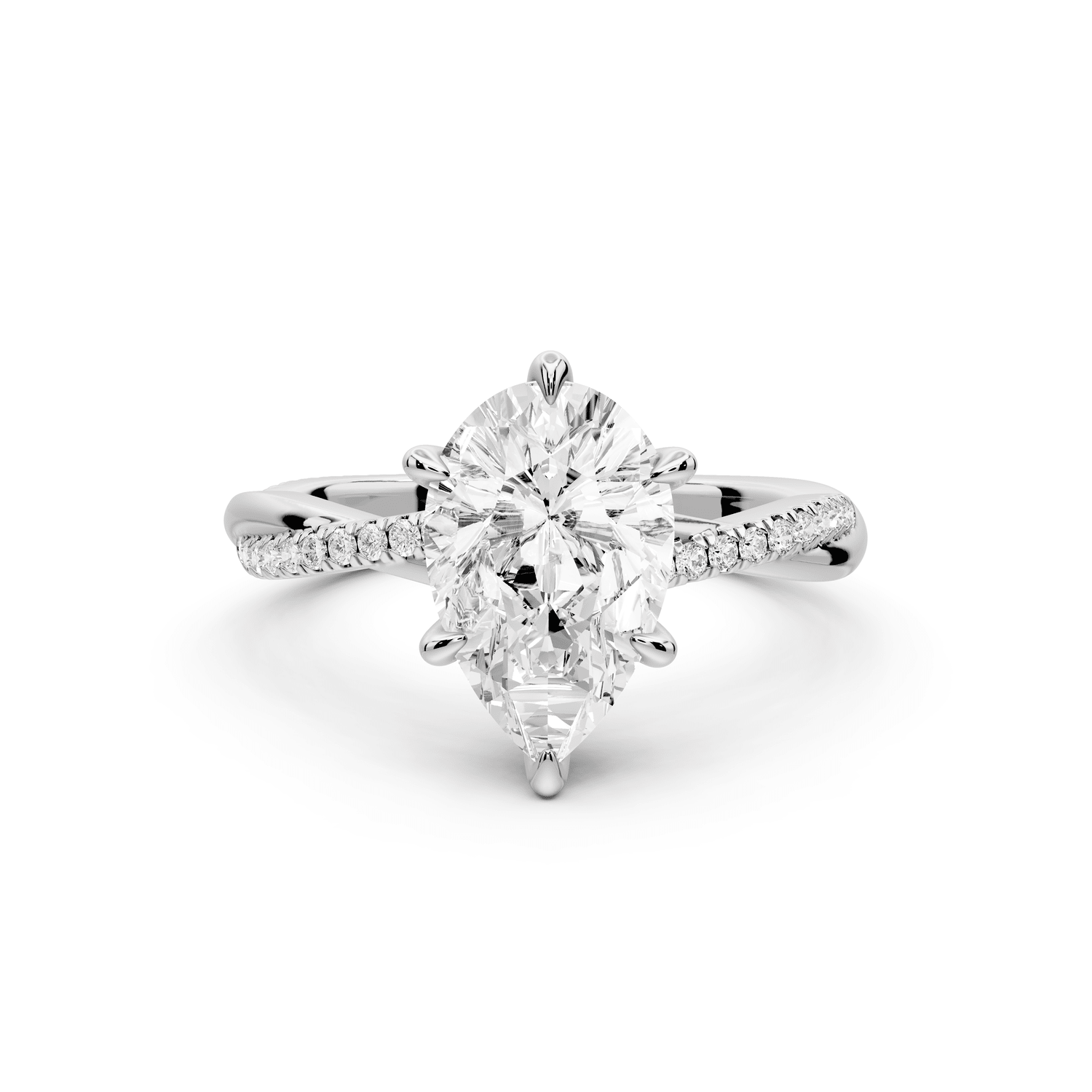 Ella - 2ct 14k white gold Pear Classic Solitaire Engagement Ring with Shared-Prong Pavé Band - Mr. Alex Jewelry
