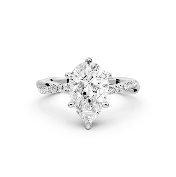Ella - 2ct 14k white gold Pear Classic Solitaire Engagement Ring with Shared-Prong Pavé Band - Mr. Alex Jewelry