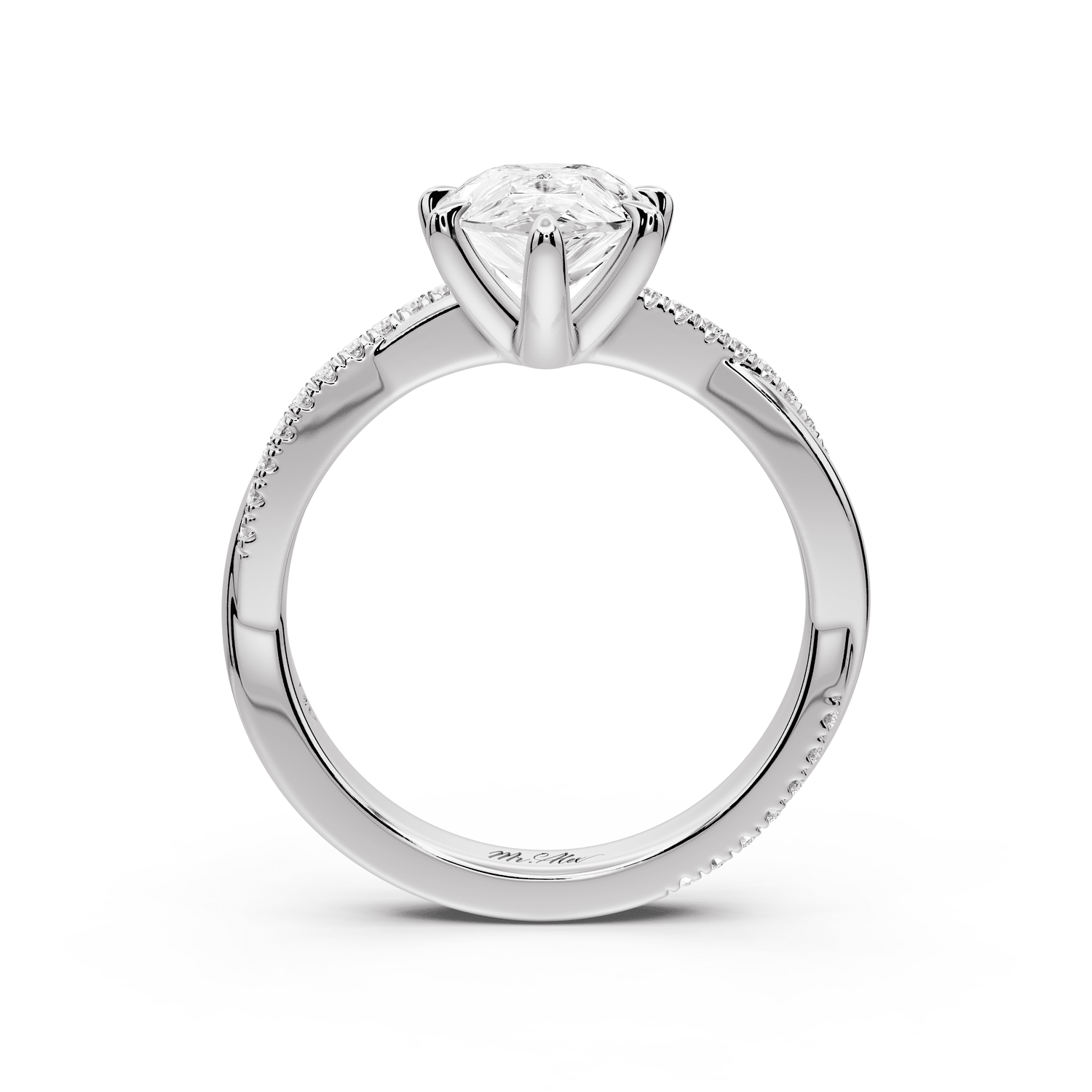Ella - 2ct 14k white gold Pear Classic Solitaire Engagement Ring with Shared-Prong Pavé Band - Mr. Alex Jewelry