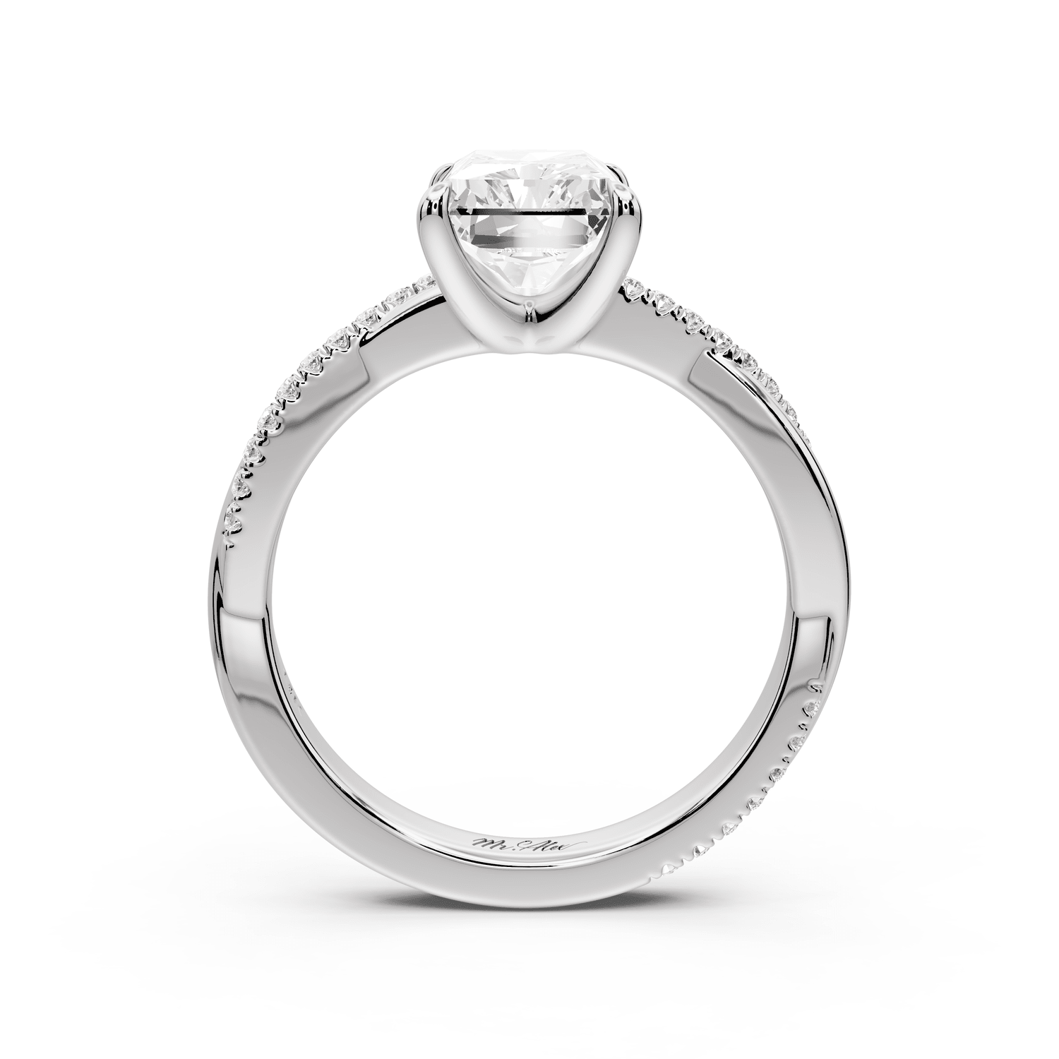Ella - 2ct 14k white gold Radiant Classic Solitaire Engagement Ring with Shared-Prong Pavé Band - Mr. Alex Jewelry
