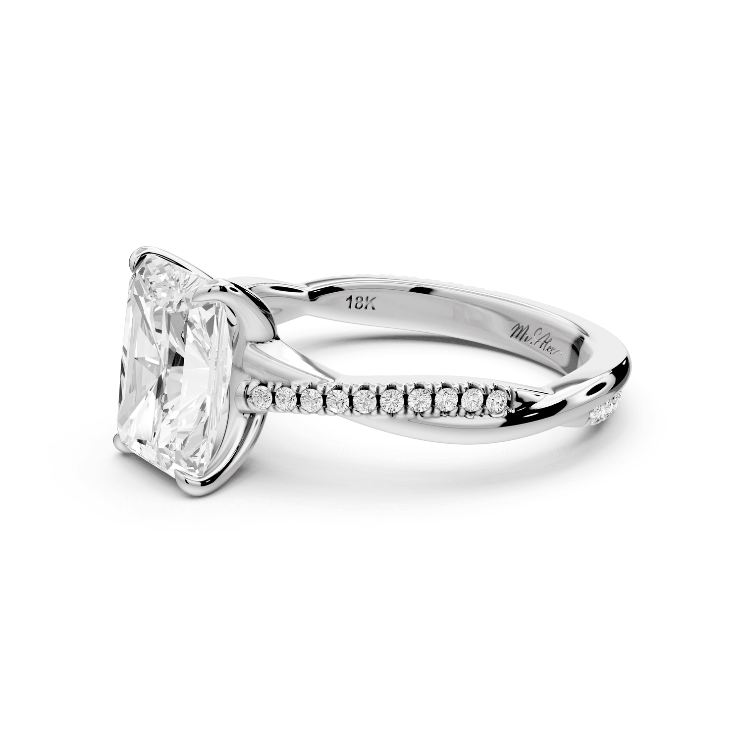 Ella - 2ct 14k white gold Radiant Classic Solitaire Engagement Ring with Shared-Prong Pavé Band - Mr. Alex Jewelry