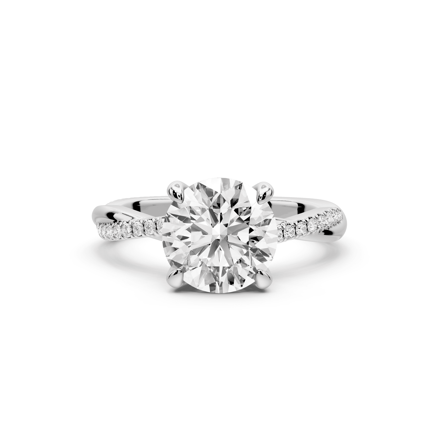 Ella - 2ct 14k white gold Round Classic Solitaire Engagement Ring with Shared-Prong Pavé Band - Mr. Alex Jewelry
