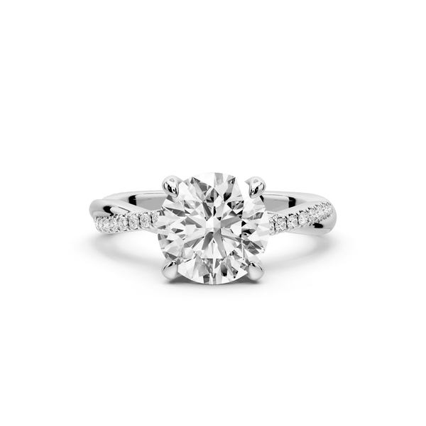 Ella - 2ct 14k white gold Round Classic Solitaire Engagement Ring with Shared-Prong Pavé Band - Mr. Alex Jewelry