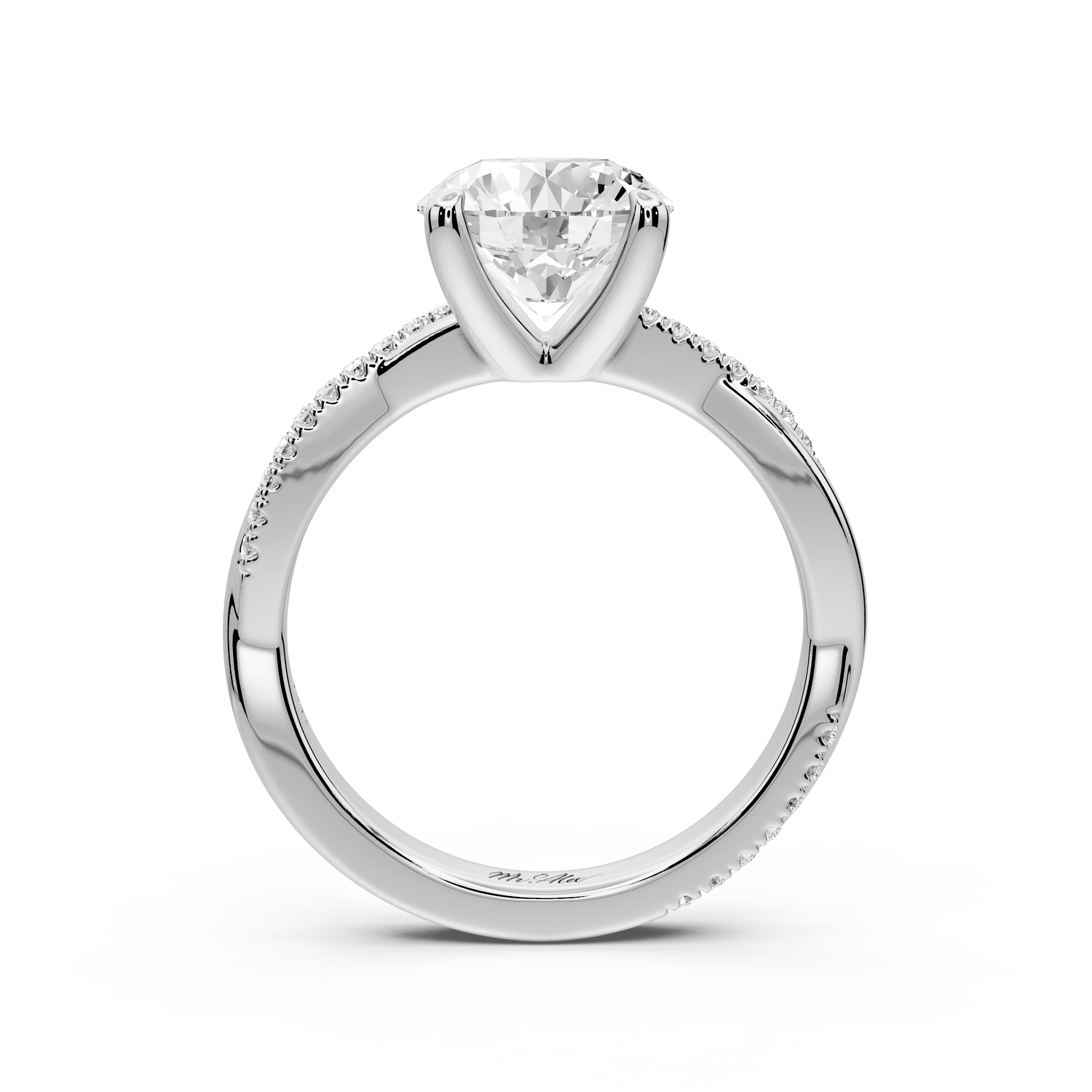 Ella - 2ct 14k white gold Round Classic Solitaire Engagement Ring with Shared-Prong Pavé Band - Mr. Alex Jewelry