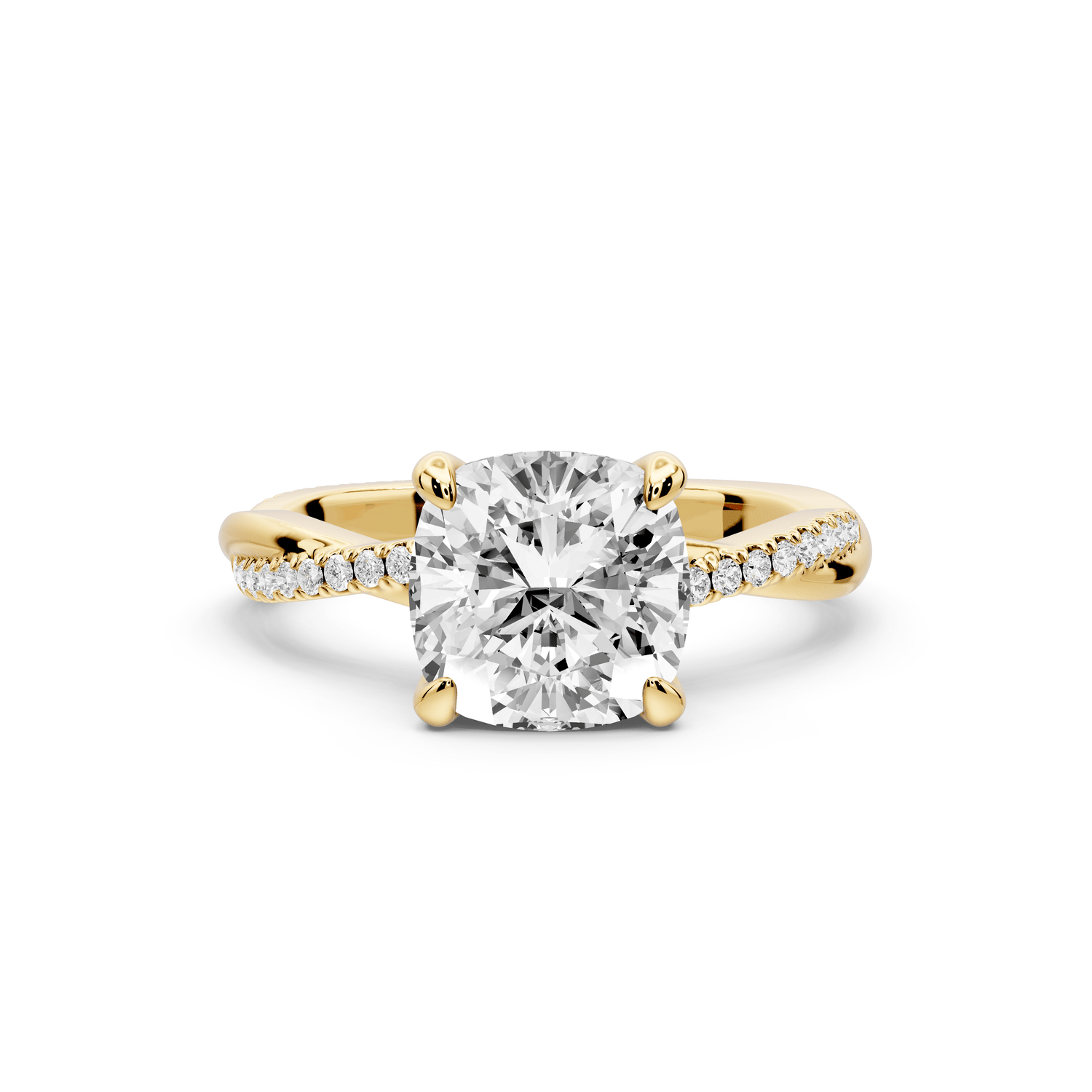 Ella - 2ct 14k yellow gold Cushion Classic Solitaire Engagement Ring with Shared-Prong Pavé Band - Mr. Alex Jewelry