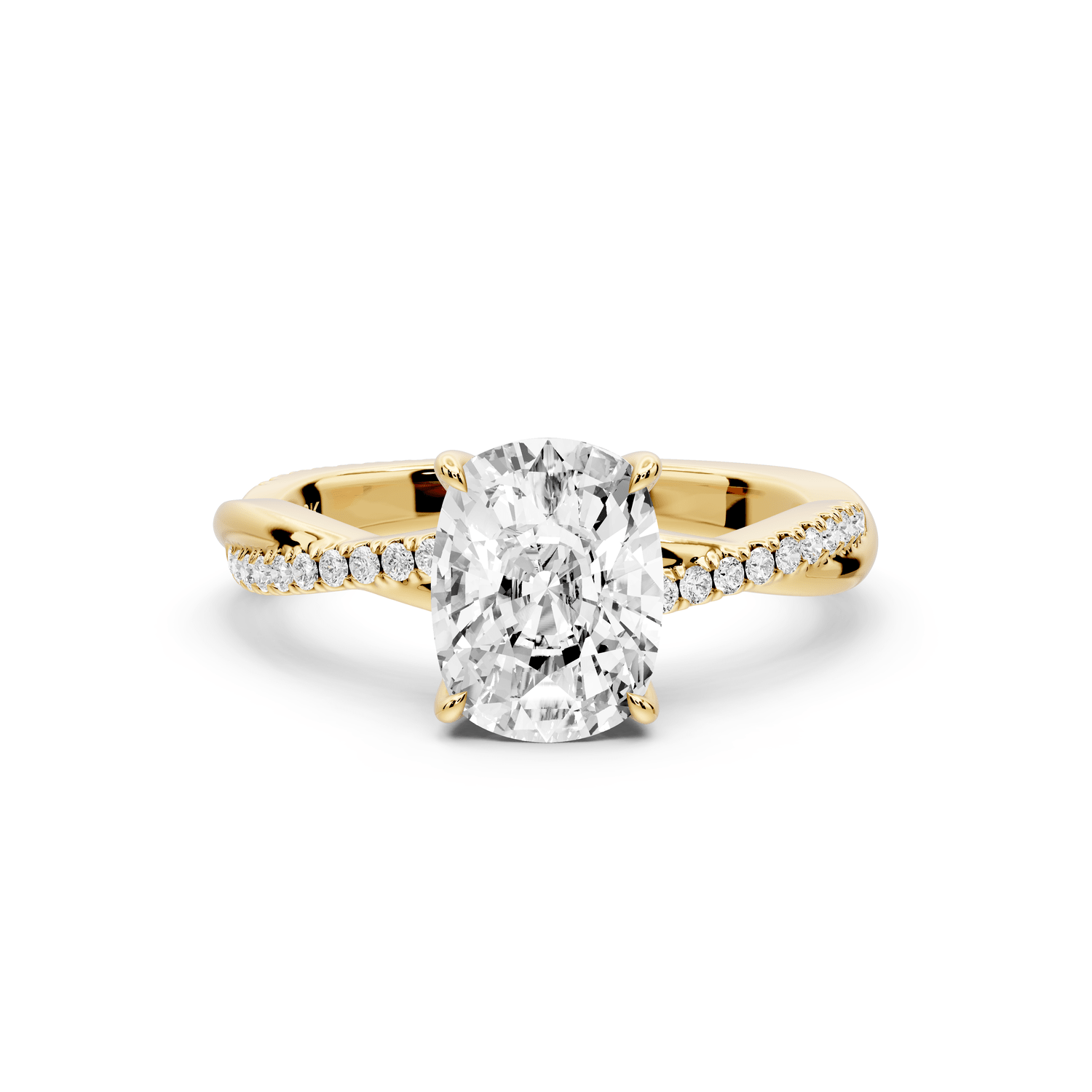 Ella - 2ct 14k yellow gold Ecushion Classic Solitaire Engagement Ring with Shared-Prong Pavé Band - Mr. Alex Jewelry