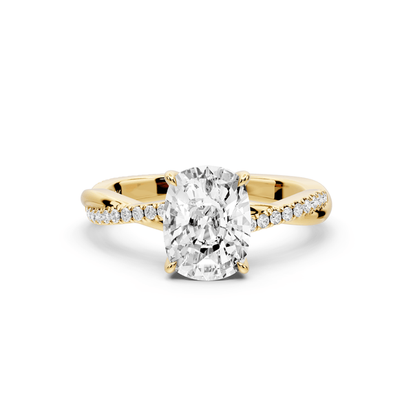 Ella - 2ct 14k yellow gold Ecushion Classic Solitaire Engagement Ring with Shared-Prong Pavé Band - Mr. Alex Jewelry