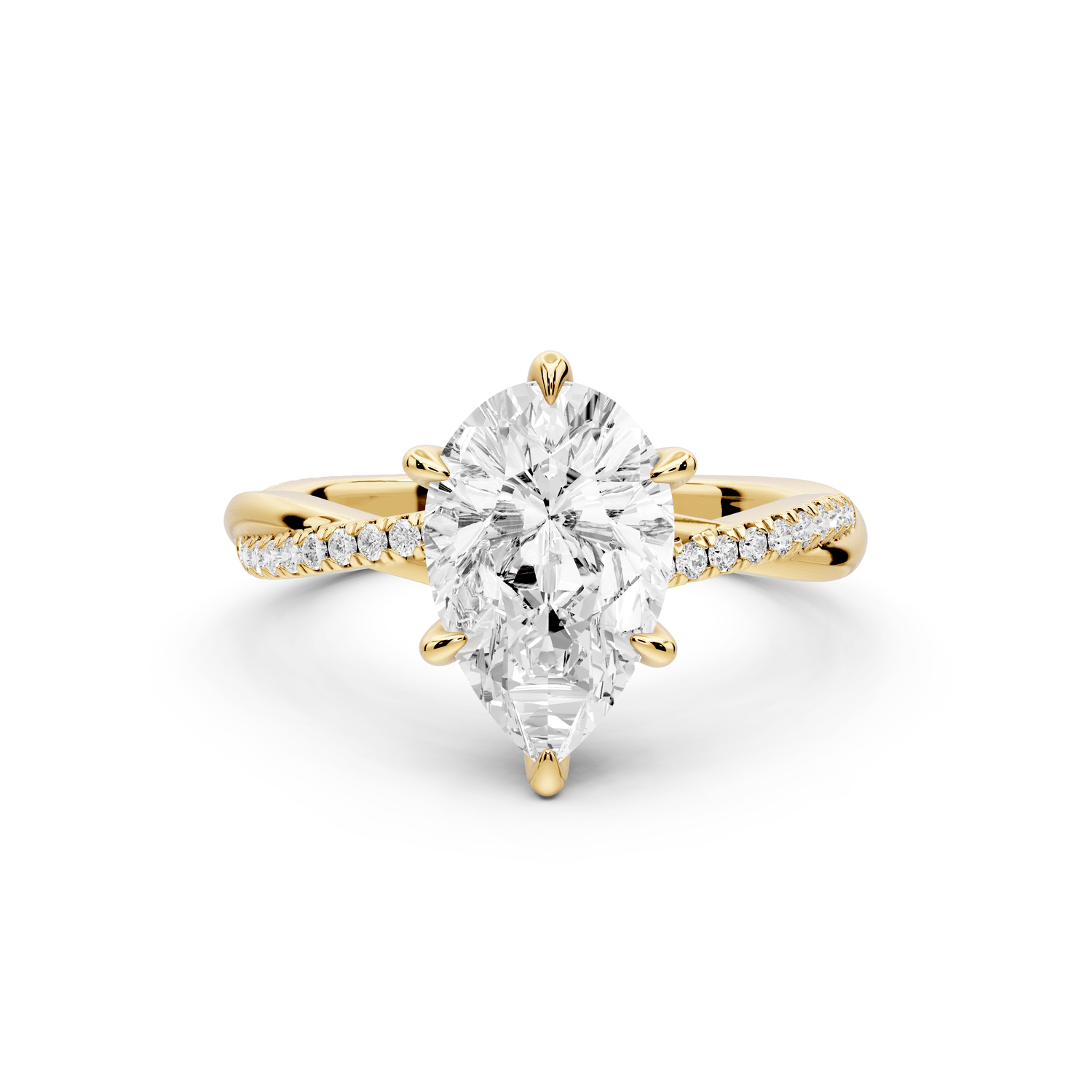 Ella - 2ct 14k yellow gold Pear Classic Solitaire Engagement Ring with Shared-Prong Pavé Band - Mr. Alex Jewelry
