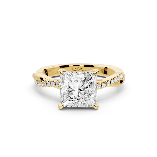 Ella - 2ct 14k yellow gold Princess Classic Solitaire Engagement Ring with Shared-Prong Pavé Band - Mr. Alex Jewelry