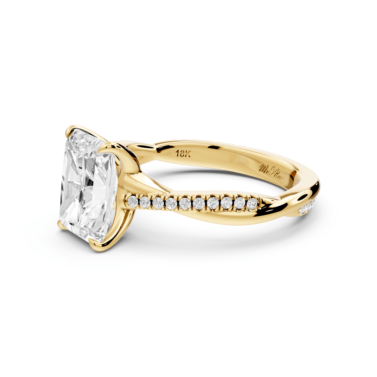 Ella - 2ct 14k yellow gold Radiant Classic Solitaire Engagement Ring with Shared-Prong Pavé Band - Mr. Alex Jewelry