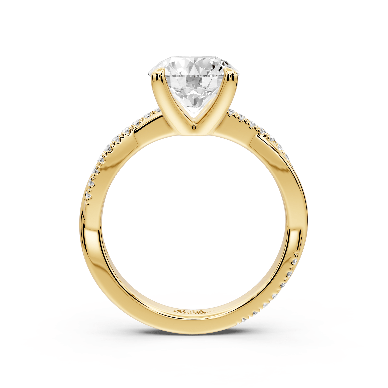 Ella - 2ct 14k yellow gold Round Classic Solitaire Engagement Ring with Shared-Prong Pavé Band - Mr. Alex Jewelry