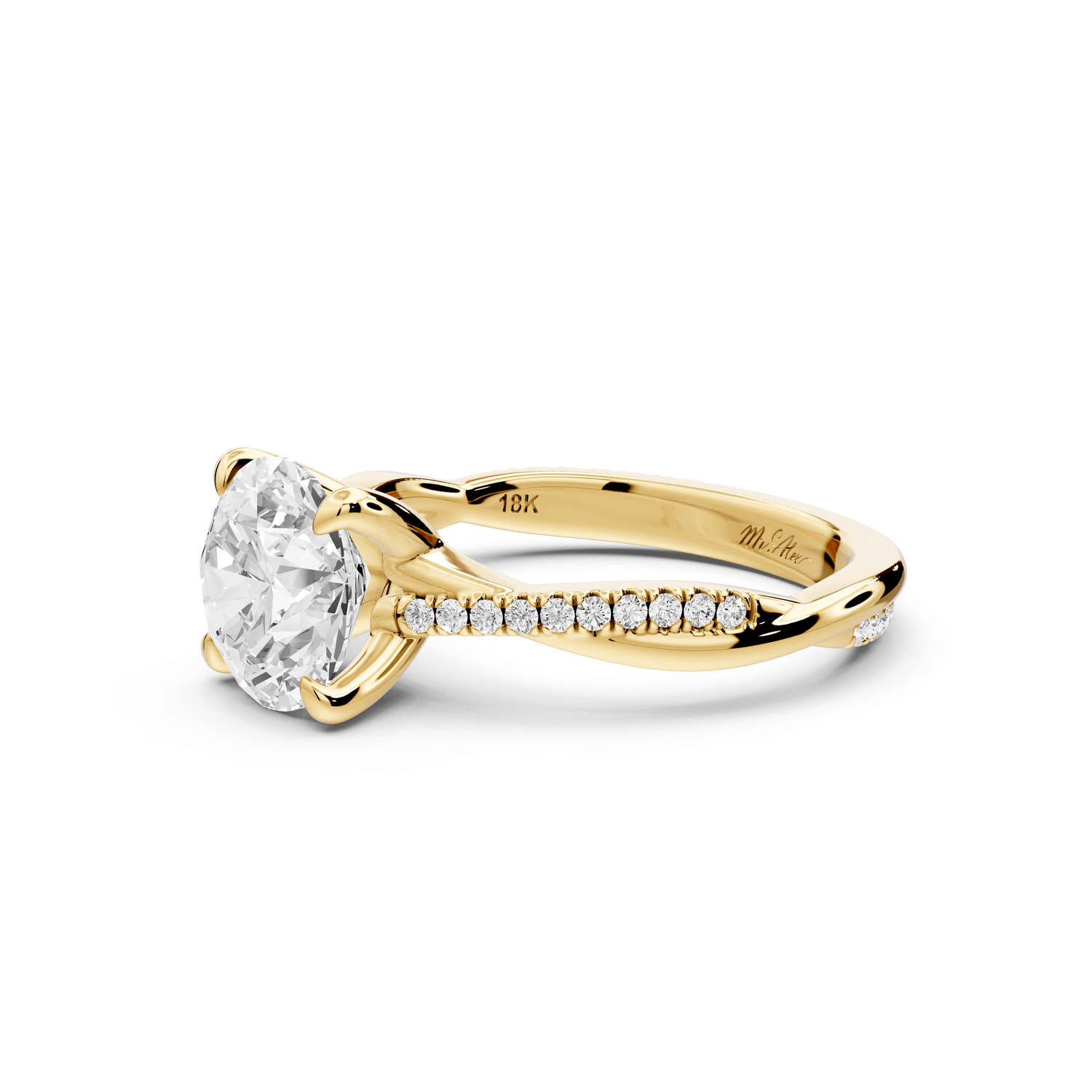 Ella - 2ct 14k yellow gold Round Classic Solitaire Engagement Ring with Shared-Prong Pavé Band - Mr. Alex Jewelry