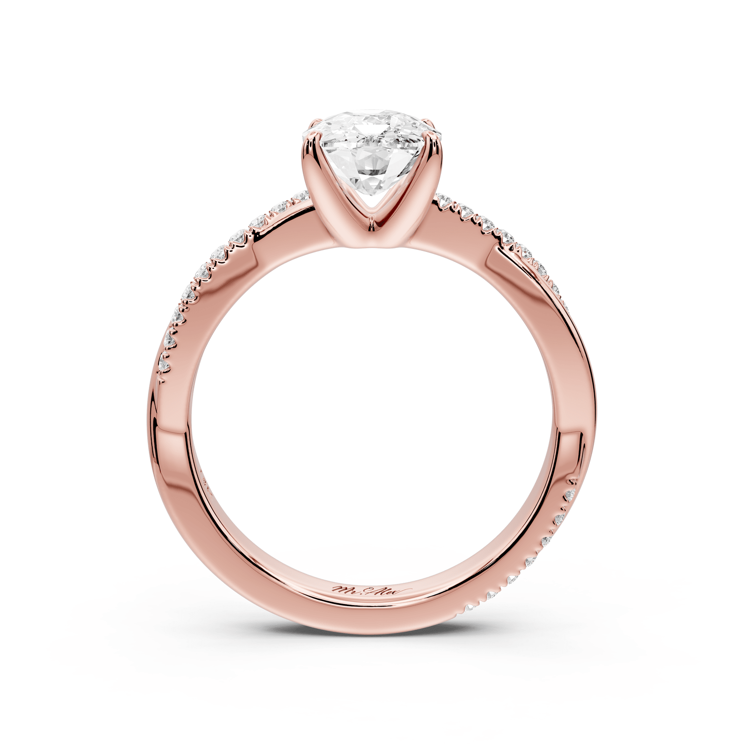 Ella - 2ct 18k rose gold Ecushion Classic Solitaire Engagement Ring with Shared-Prong Pavé Band - Mr. Alex Jewelry