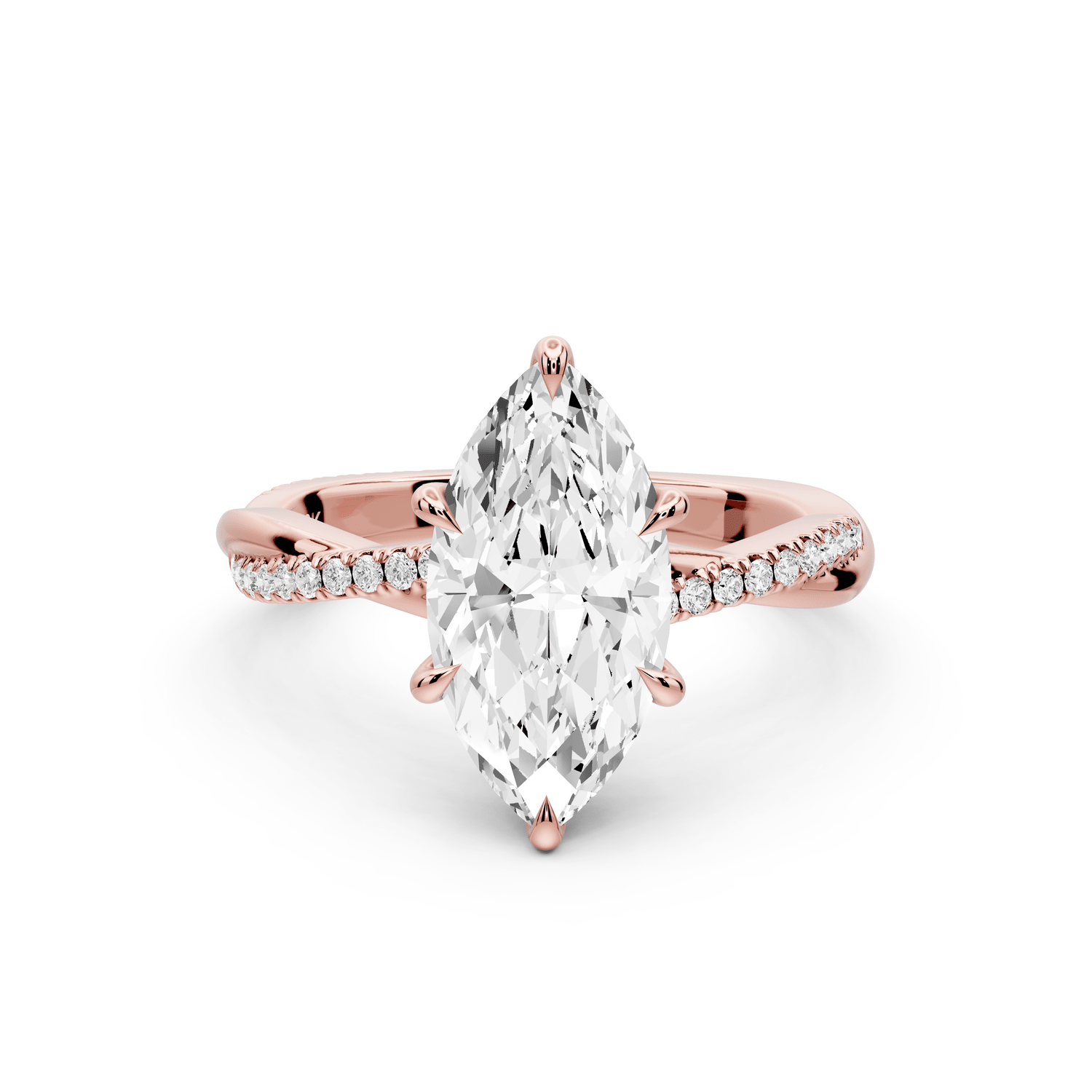 Ella - 2ct 18k rose gold Marquise Classic Solitaire Engagement Ring with Shared-Prong Pavé Band - Mr. Alex Jewelry