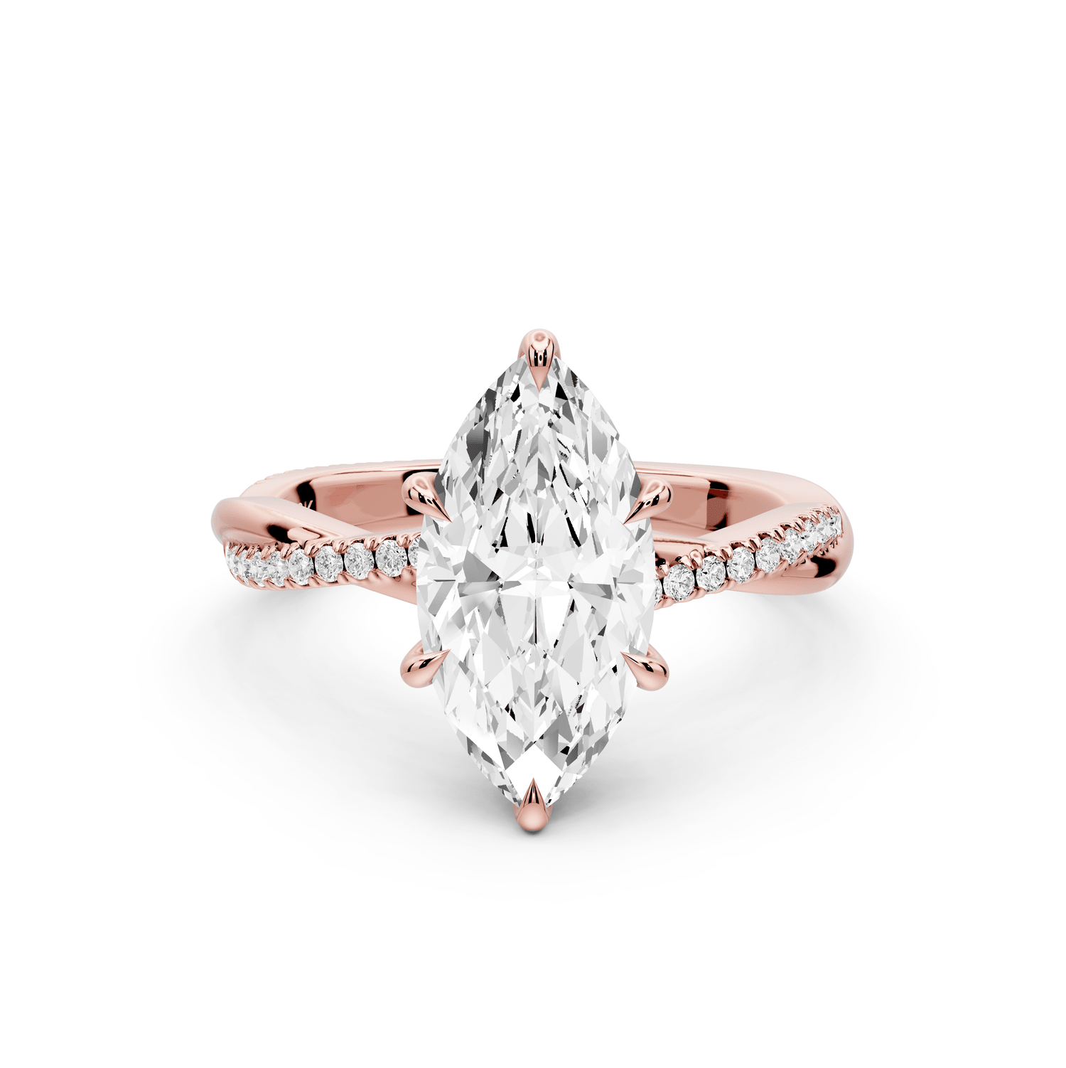 Ella - 2ct 18k rose gold Marquise Classic Solitaire Engagement Ring with Shared-Prong Pavé Band - Mr. Alex Jewelry