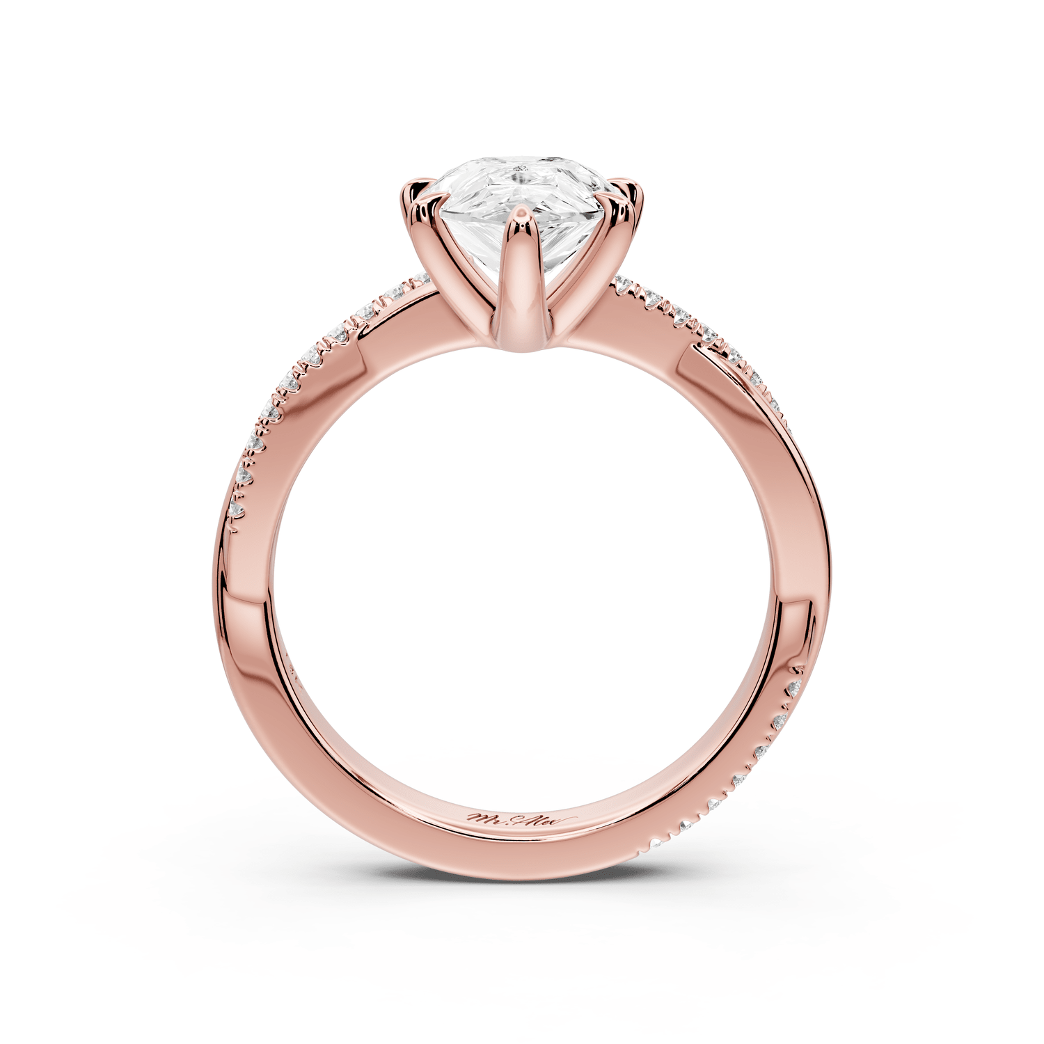 Ella - 2ct 18k rose gold Pear Classic Solitaire Engagement Ring with Shared-Prong Pavé Band - Mr. Alex Jewelry