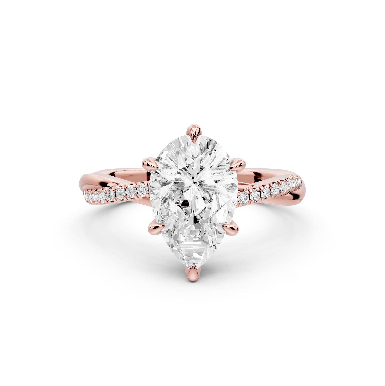 Ella - 2ct 18k rose gold Pear Classic Solitaire Engagement Ring with Shared-Prong Pavé Band - Mr. Alex Jewelry