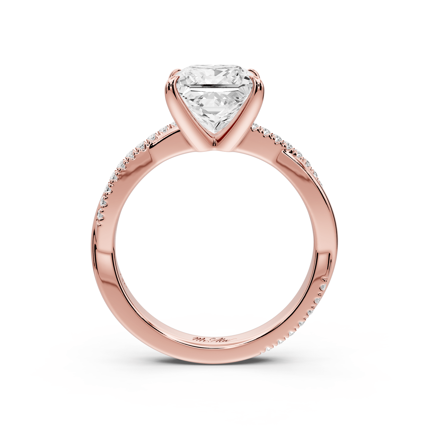 Ella - 2ct 18k rose gold Princess Classic Solitaire Engagement Ring with Shared-Prong Pavé Band - Mr. Alex Jewelry