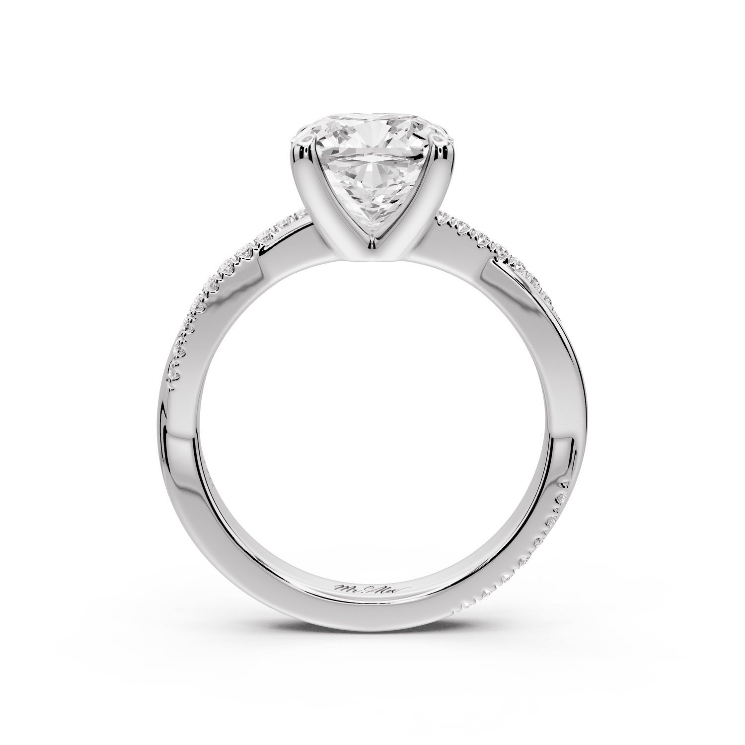 Ella - 2ct 18k white gold Cushion Classic Solitaire Engagement Ring with Shared-Prong Pavé Band - Mr. Alex Jewelry