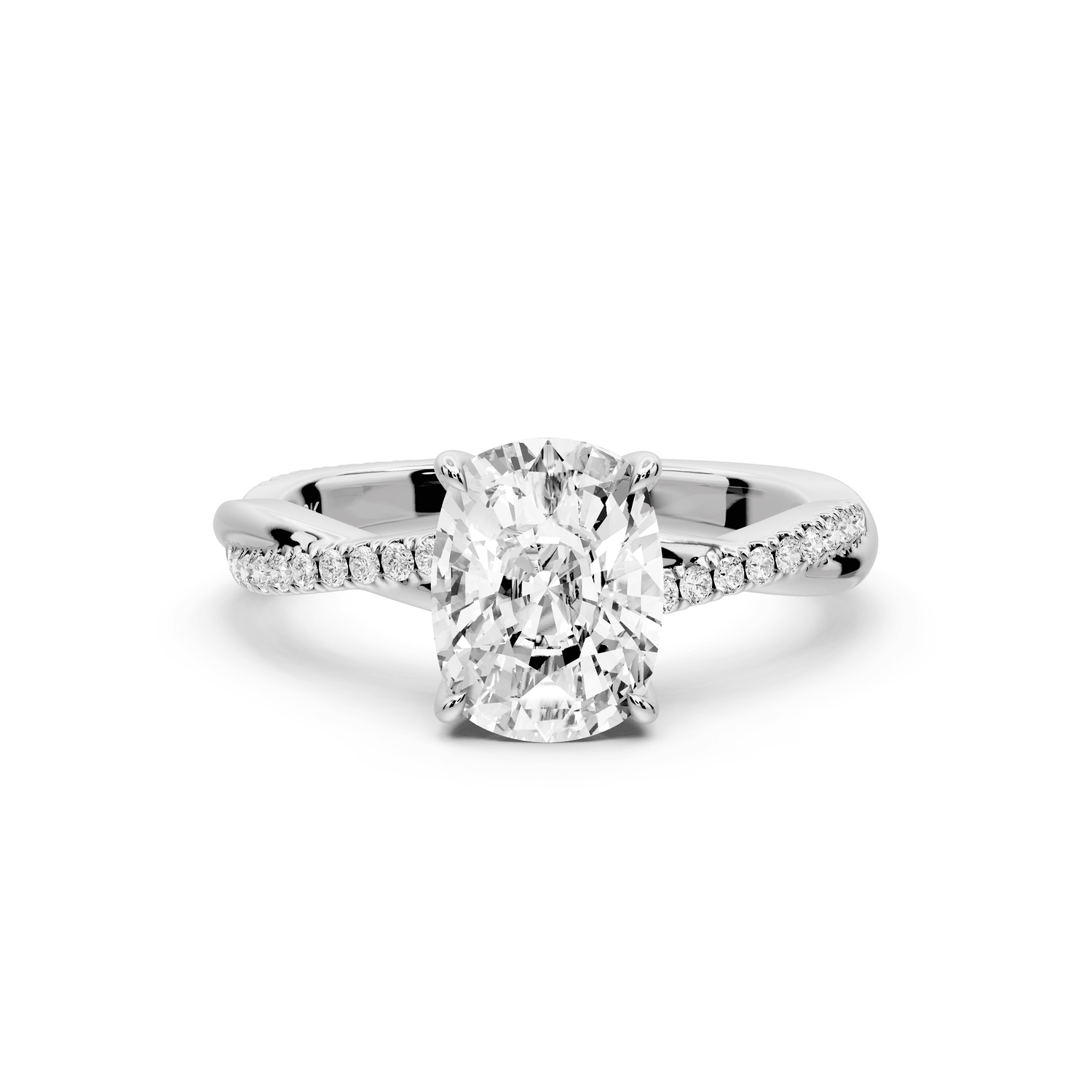 Ella - 2ct 18k white gold Ecushion Classic Solitaire Engagement Ring with Shared-Prong Pavé Band - Mr. Alex Jewelry
