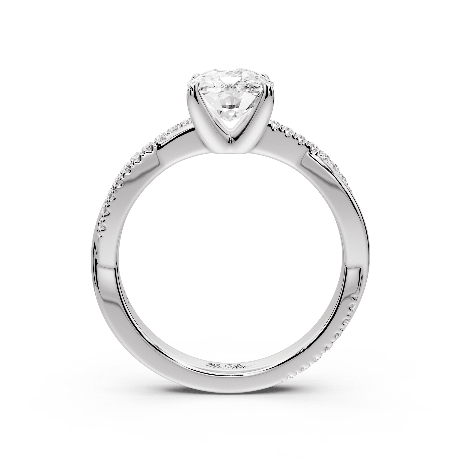 Ella - 2ct 18k white gold Ecushion Classic Solitaire Engagement Ring with Shared-Prong Pavé Band - Mr. Alex Jewelry