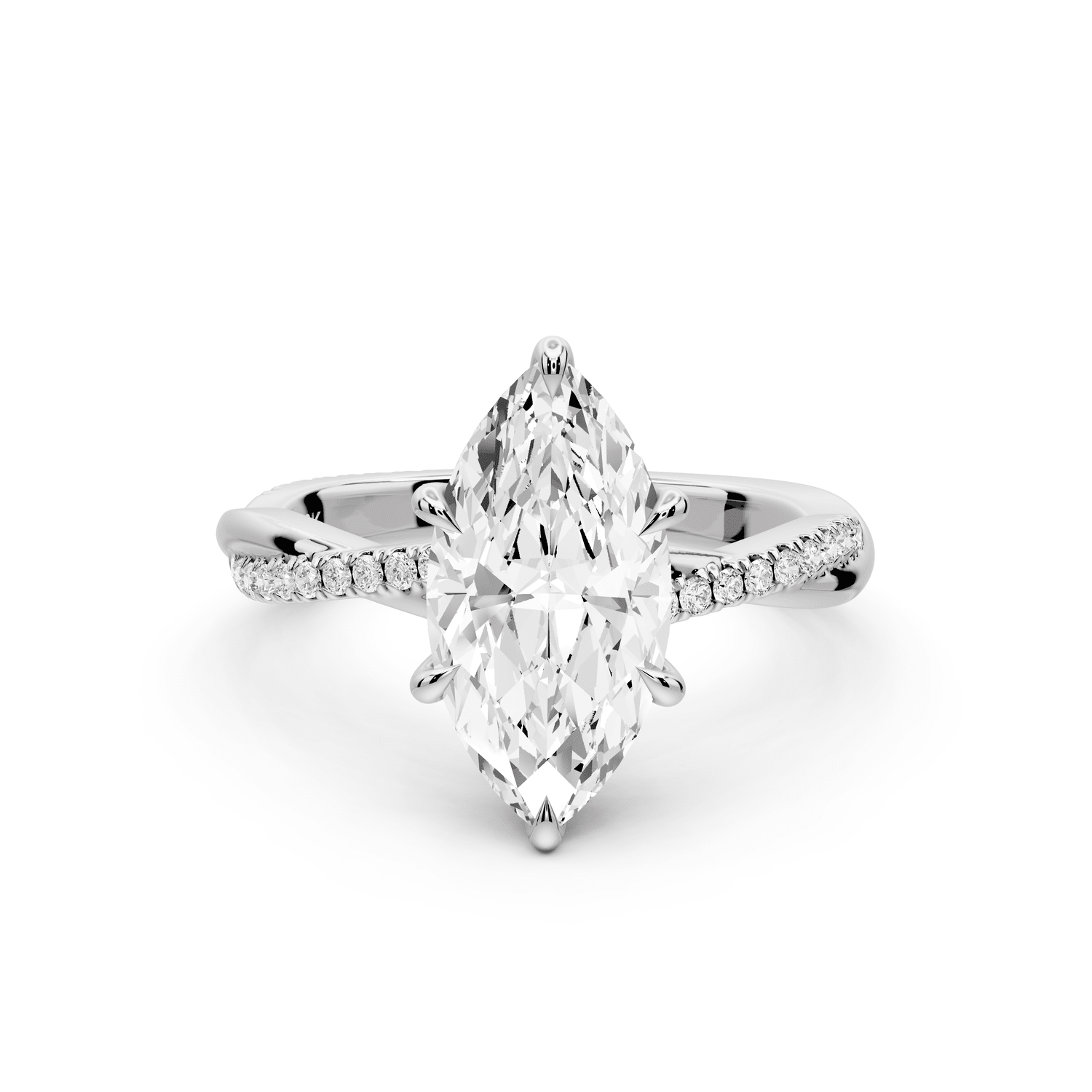 Ella - 2ct 18k white gold Marquise Classic Solitaire Engagement Ring with Shared-Prong Pavé Band - Mr. Alex Jewelry