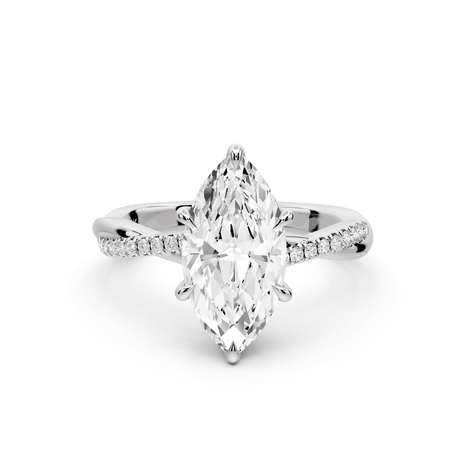 Ella - 2ct 18k white gold Marquise Classic Solitaire Engagement Ring with Shared-Prong Pavé Band - Mr. Alex Jewelry