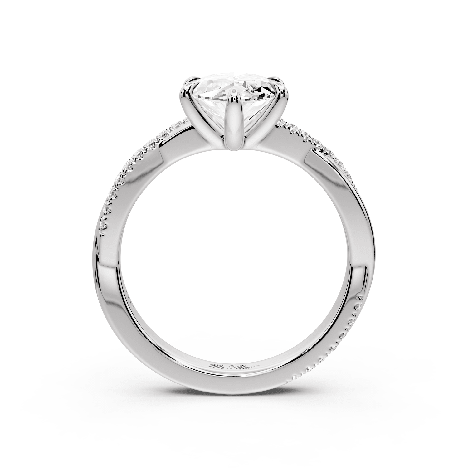 Ella - 2ct 18k white gold Marquise Classic Solitaire Engagement Ring with Shared-Prong Pavé Band - Mr. Alex Jewelry
