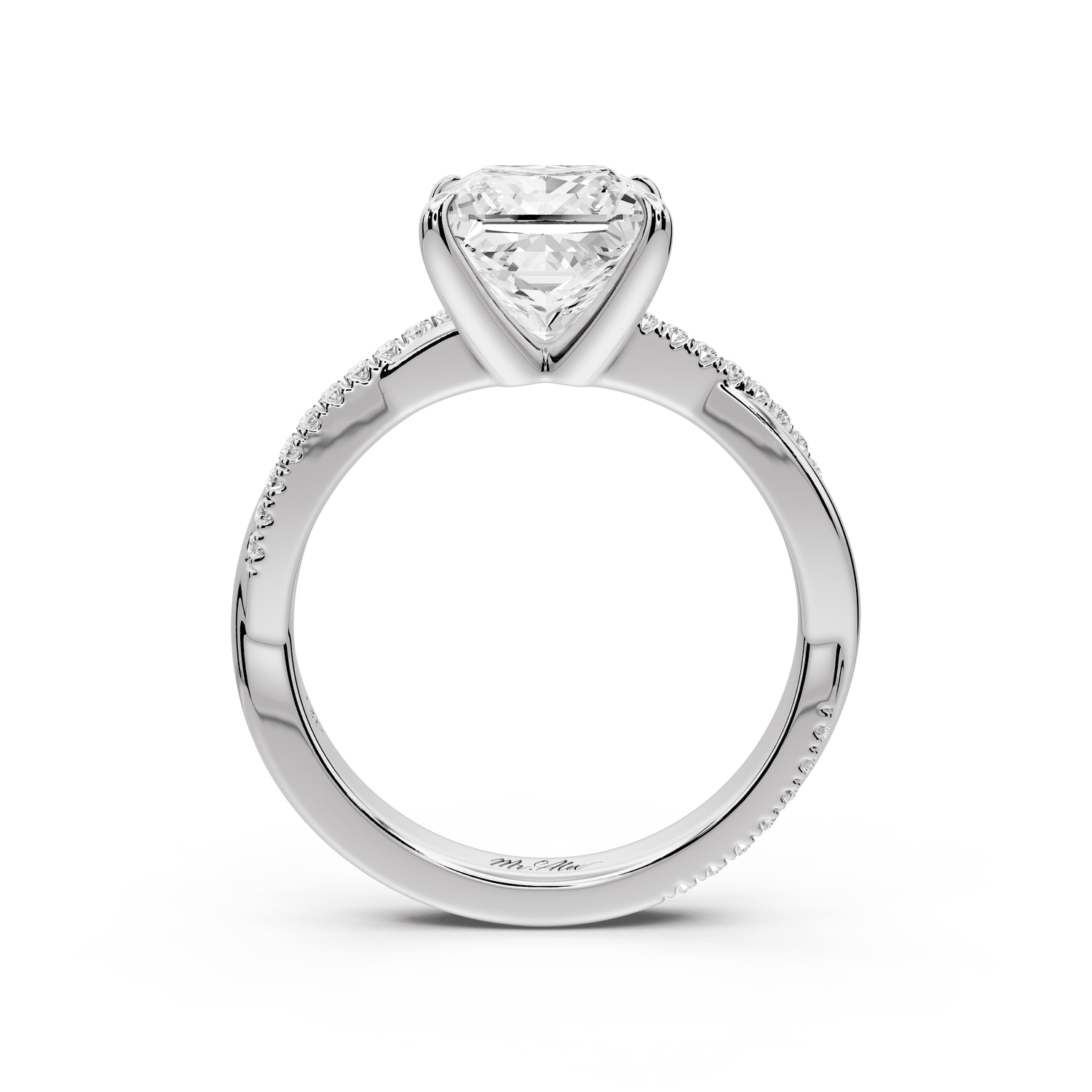 Ella - 2ct 18k white gold Princess Classic Solitaire Engagement Ring with Shared-Prong Pavé Band - Mr. Alex Jewelry