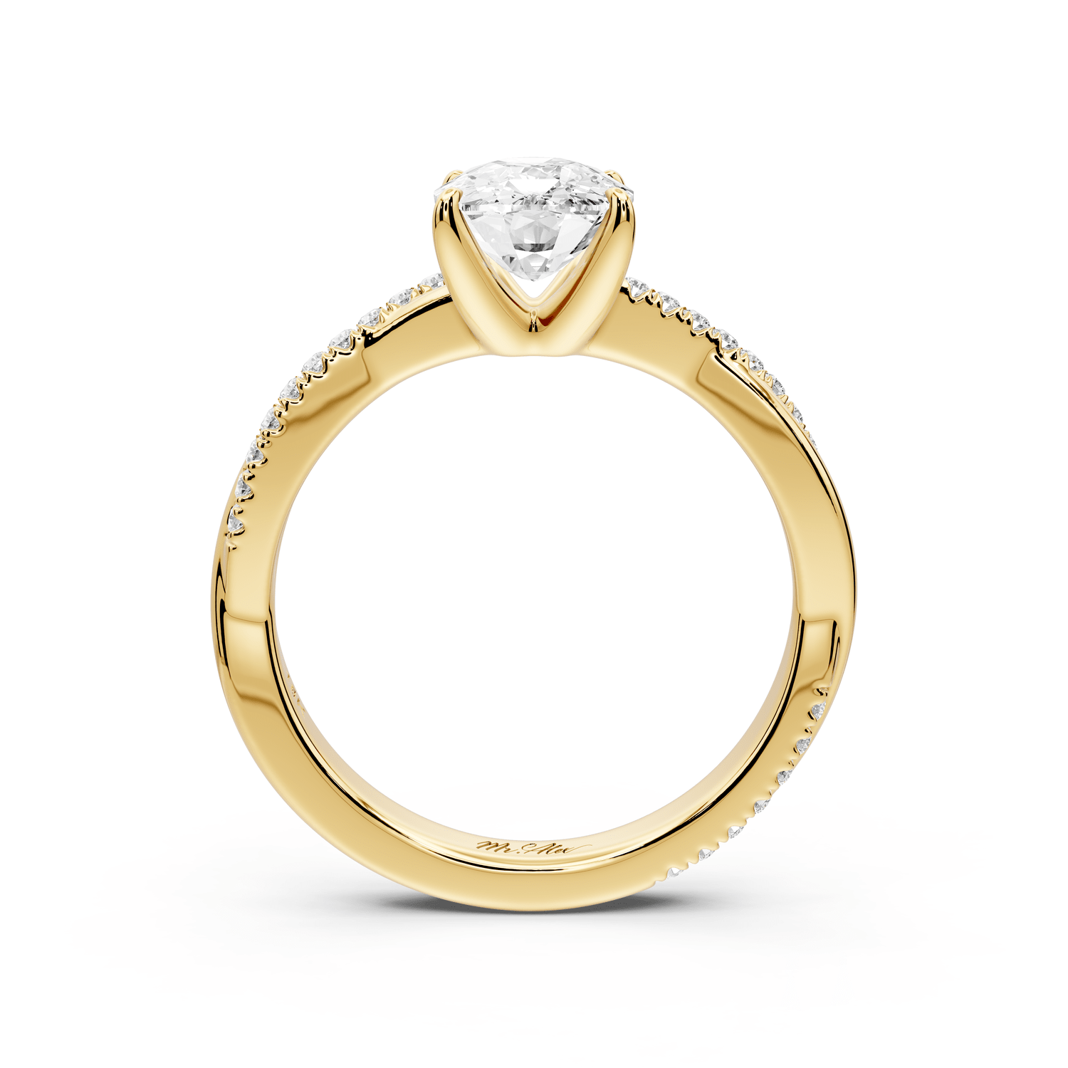 Ella - 2ct 18k yellow gold Ecushion Classic Solitaire Engagement Ring with Shared-Prong Pavé Band - Mr. Alex Jewelry