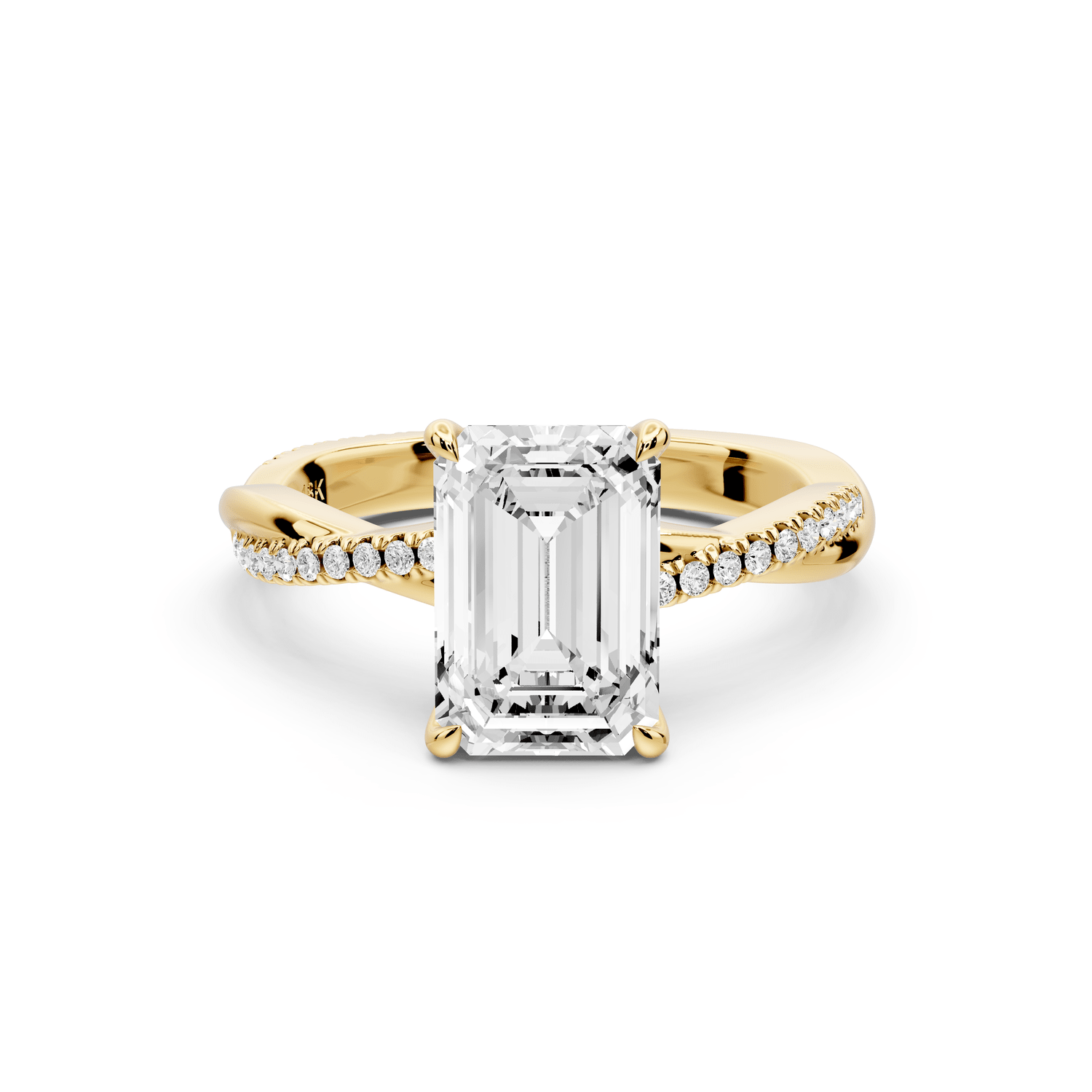 Ella - 2ct 18k yellow gold Emerald Classic Solitaire Engagement Ring with Shared-Prong Pavé Band - Mr. Alex Jewelry