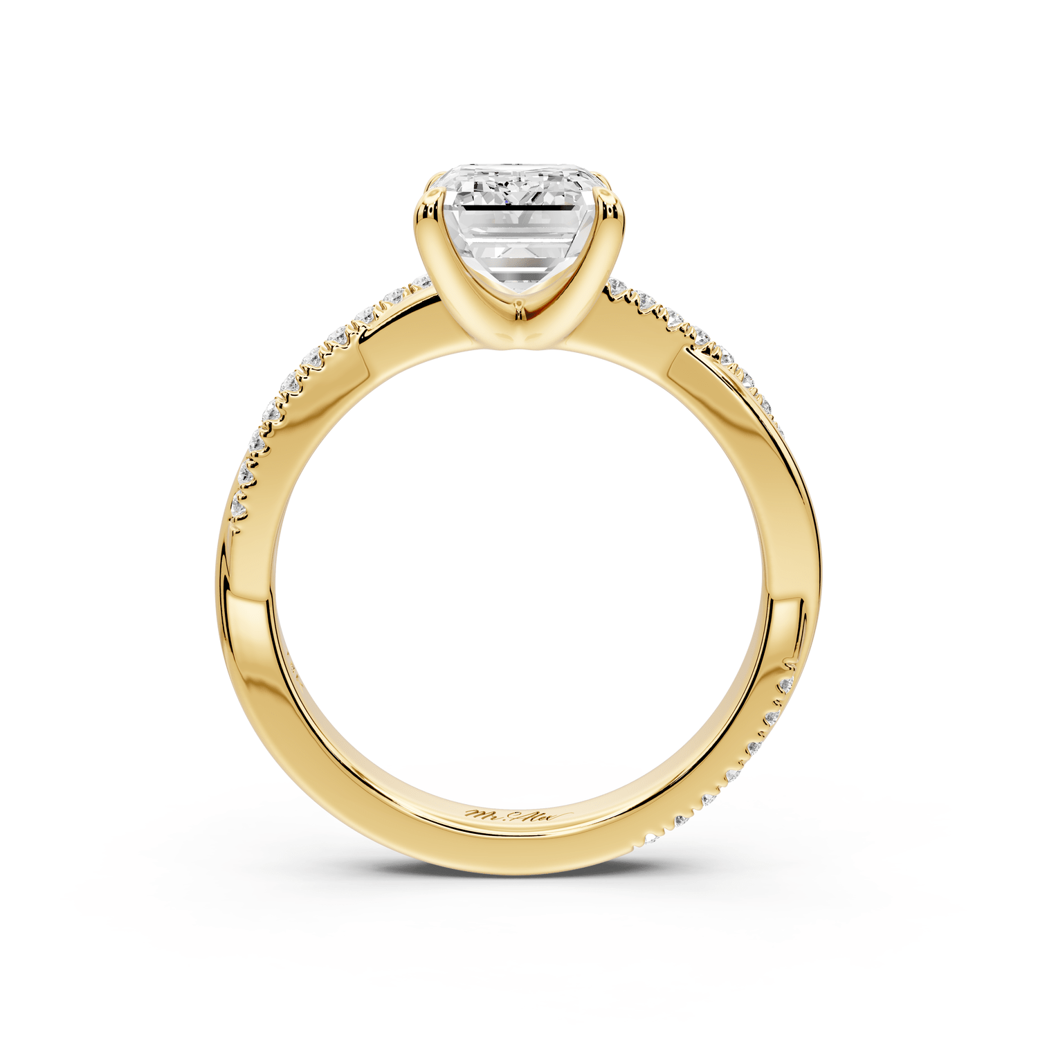 Ella - 2ct 18k yellow gold Emerald Classic Solitaire Engagement Ring with Shared-Prong Pavé Band - Mr. Alex Jewelry