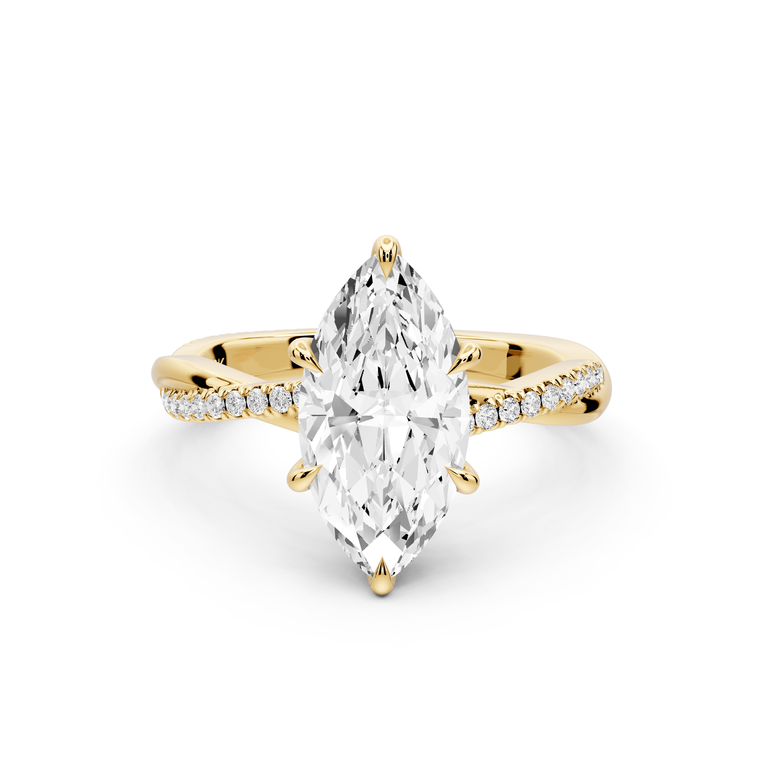 Ella - 2ct 18k yellow gold Marquise Classic Solitaire Engagement Ring with Shared-Prong Pavé Band - Mr. Alex Jewelry