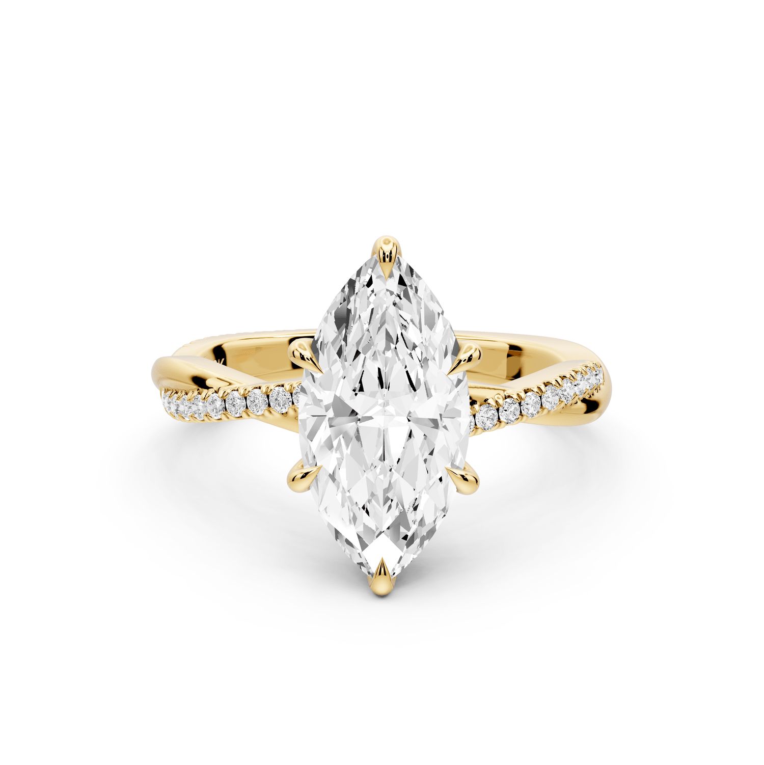 Ella - 2ct 18k yellow gold Marquise Classic Solitaire Engagement Ring with Shared-Prong Pavé Band - Mr. Alex Jewelry
