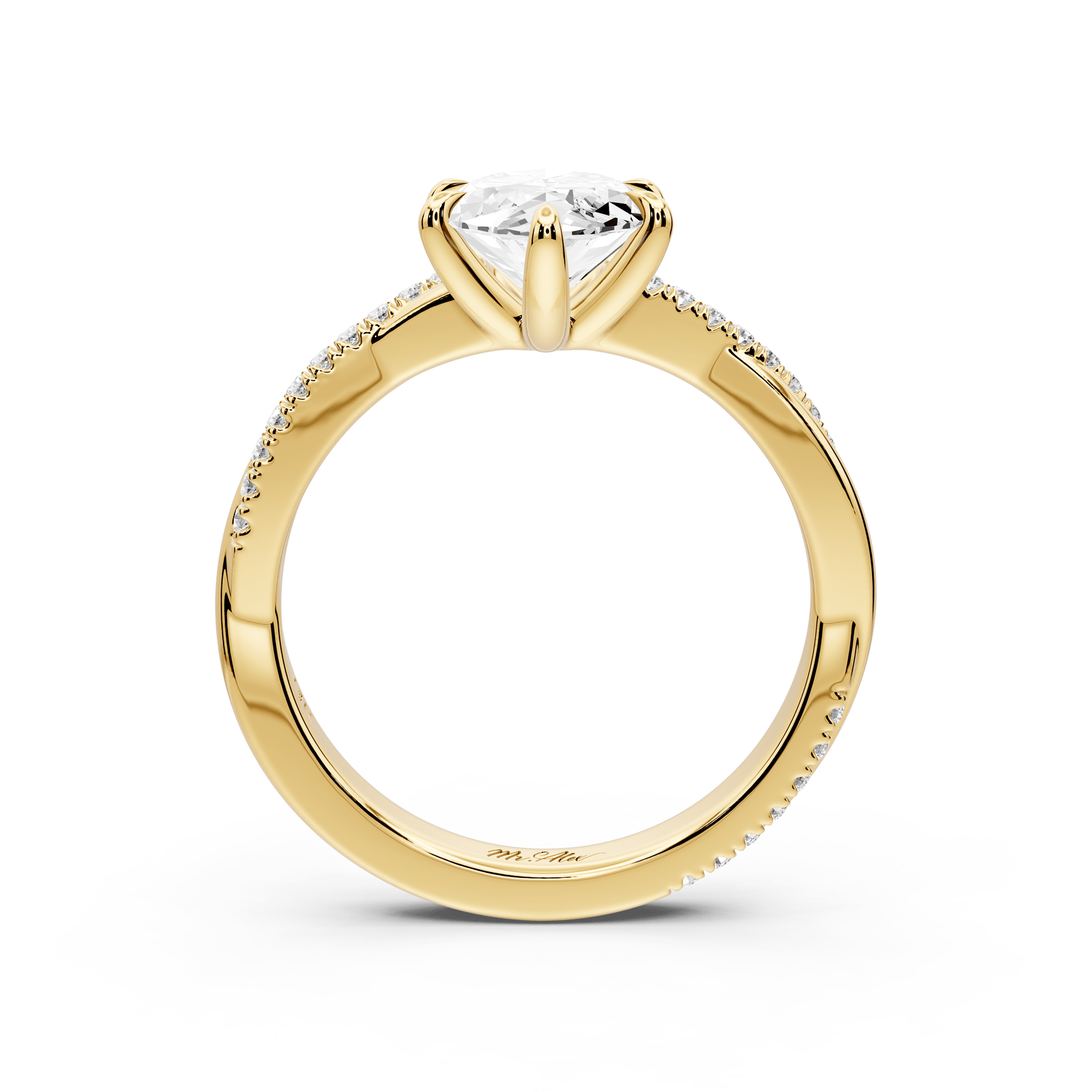 Ella - 2ct 18k yellow gold Marquise Classic Solitaire Engagement Ring with Shared-Prong Pavé Band - Mr. Alex Jewelry