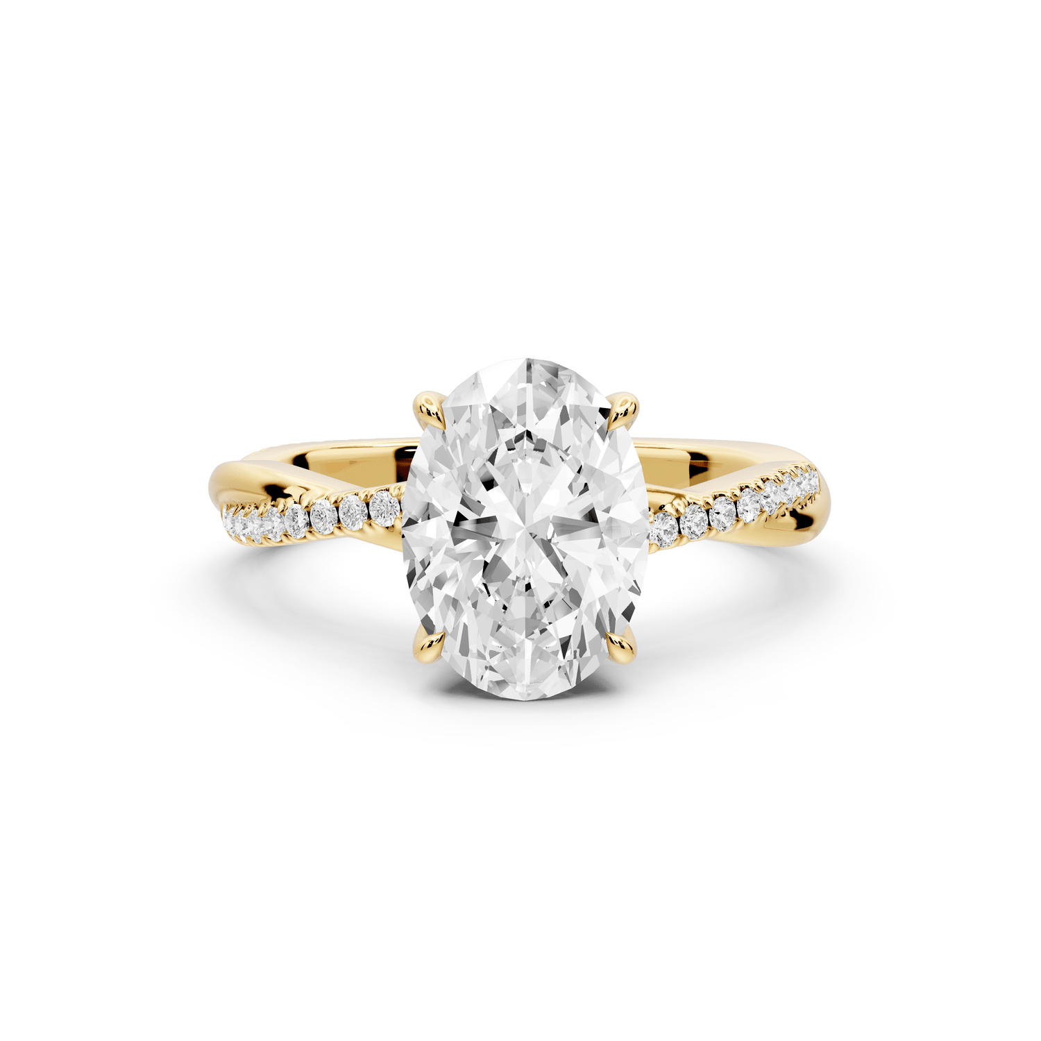 Ella - 2ct 18k yellow gold Oval Classic Solitaire Engagement Ring with Shared-Prong Pavé Band - Mr. Alex Jewelry