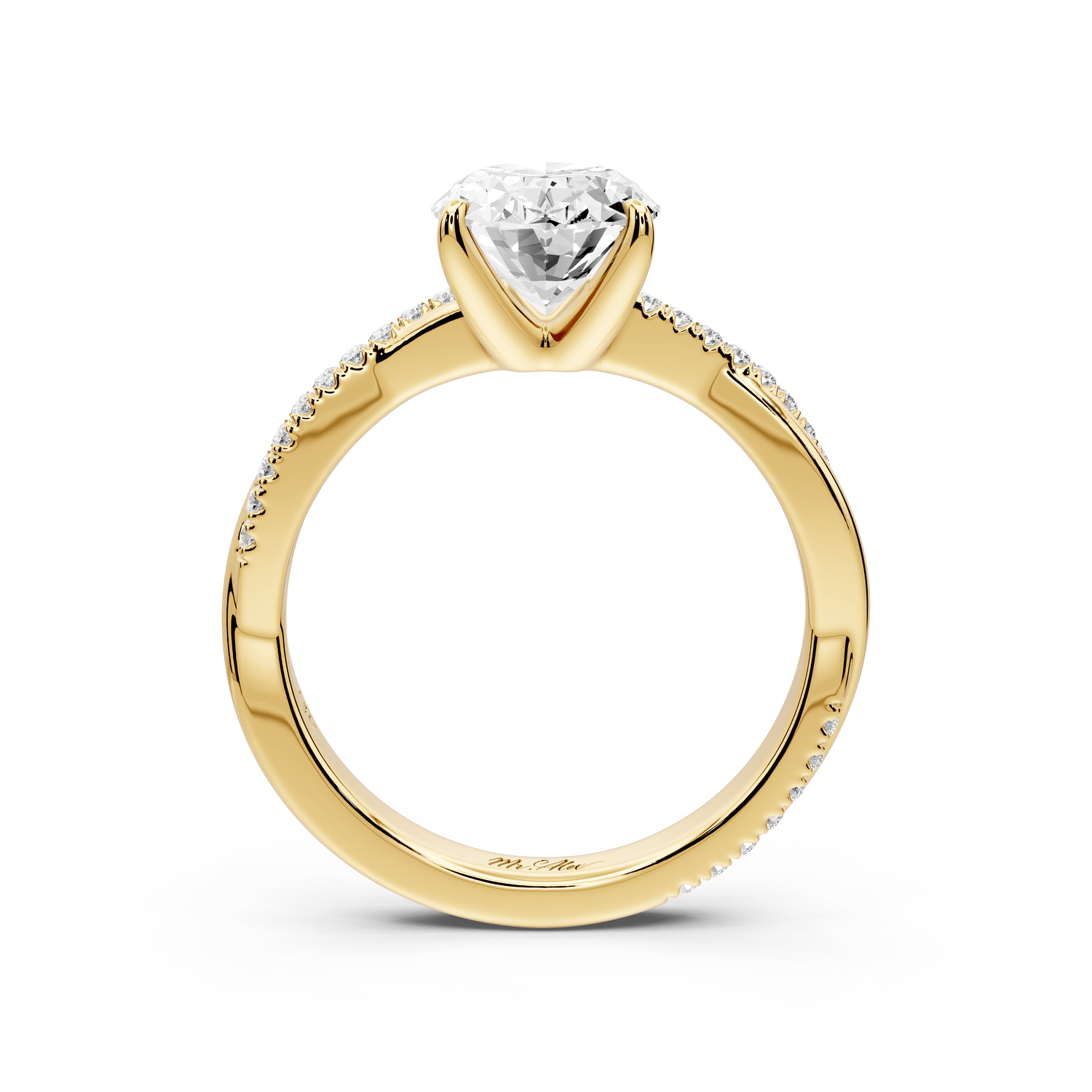 Ella - 2ct 18k yellow gold Oval Classic Solitaire Engagement Ring with Shared-Prong Pavé Band - Mr. Alex Jewelry