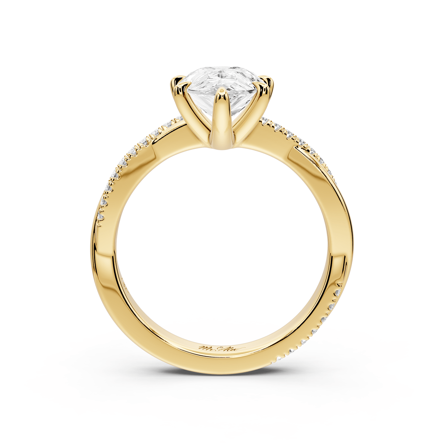 Ella - 2ct 18k yellow gold Pear Classic Solitaire Engagement Ring with Shared-Prong Pavé Band - Mr. Alex Jewelry