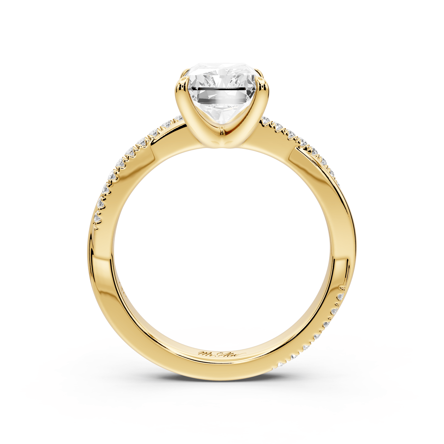 Ella - 2ct 18k yellow gold Radiant Classic Solitaire Engagement Ring with Shared-Prong Pavé Band - Mr. Alex Jewelry