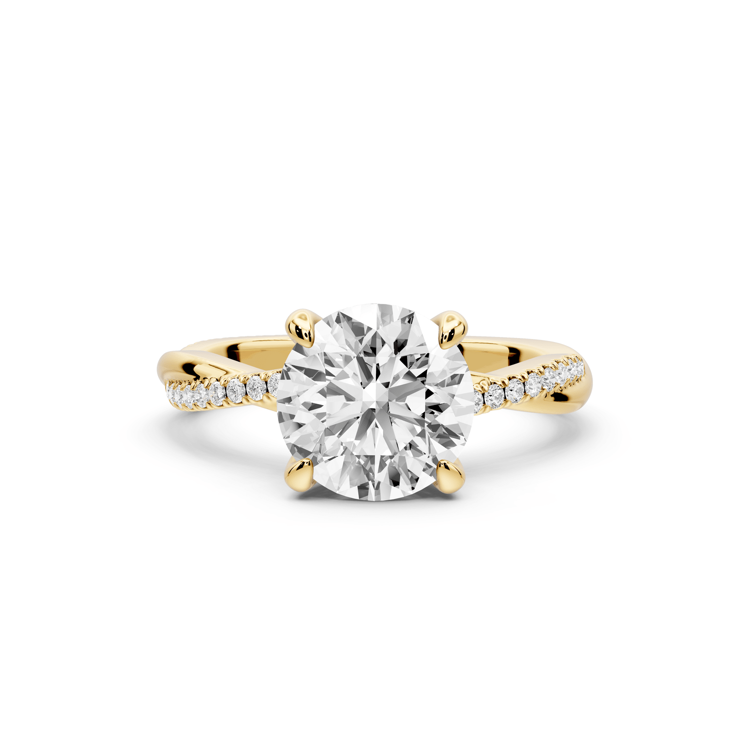 Ella - 2ct 18k yellow gold Round Classic Solitaire Engagement Ring with Shared-Prong Pavé Band - Mr. Alex Jewelry
