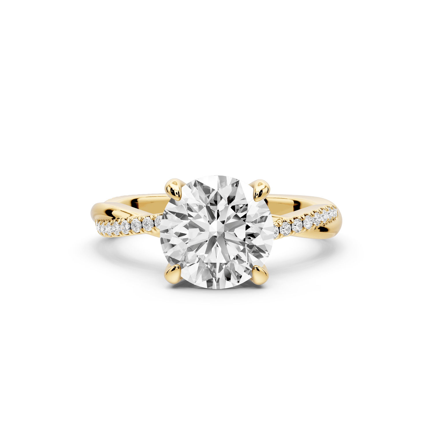 Ella - 2ct 18k yellow gold Round Classic Solitaire Engagement Ring with Shared-Prong Pavé Band - Mr. Alex Jewelry