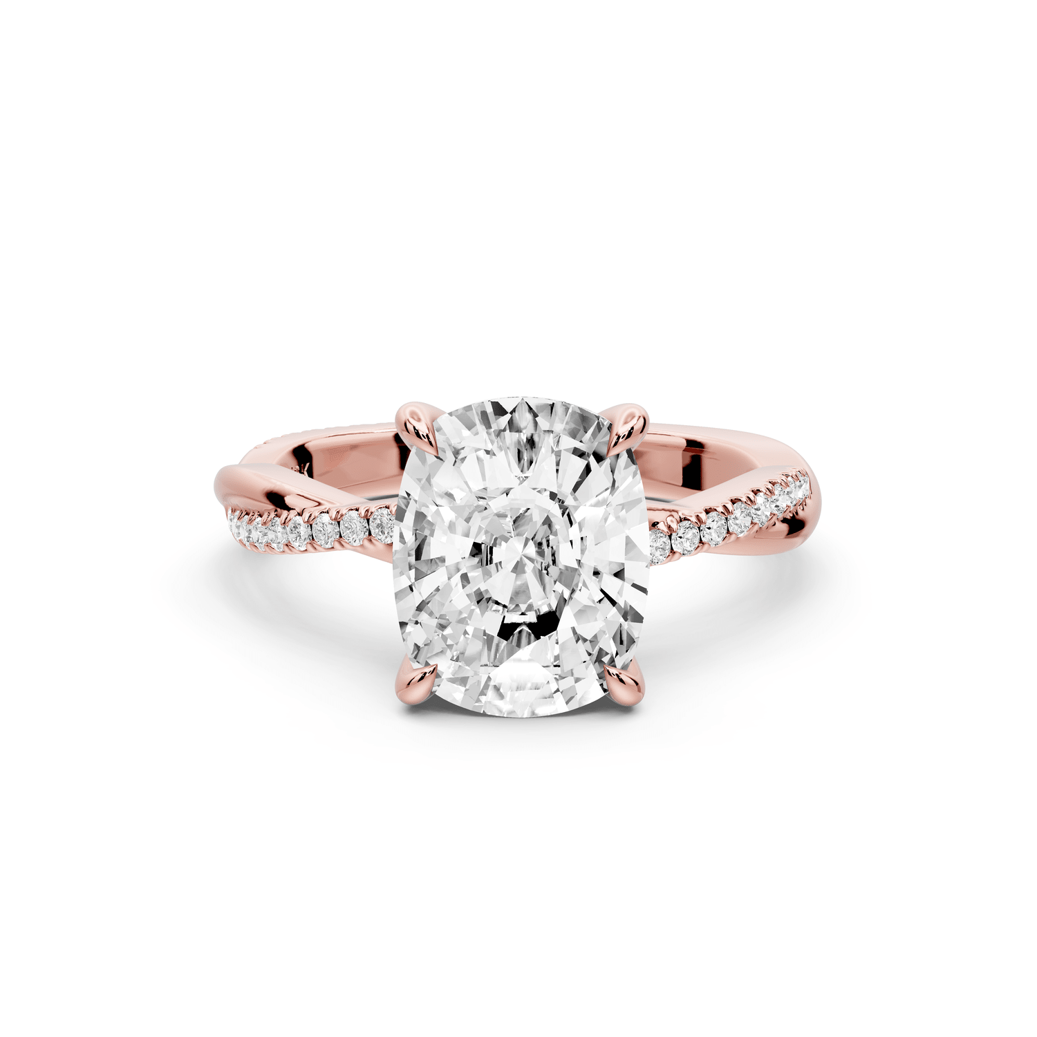 Ella - 3ct 14k rose gold Ecushion Classic Solitaire Engagement Ring with Shared-Prong Pavé Band - Mr. Alex Jewelry