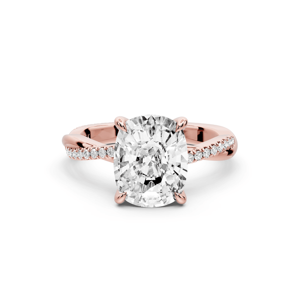 Ella - 3ct 14k rose gold Ecushion Classic Solitaire Engagement Ring with Shared-Prong Pavé Band - Mr. Alex Jewelry