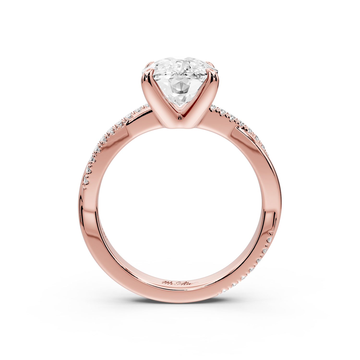 Ella - 3ct 14k rose gold Ecushion Classic Solitaire Engagement Ring with Shared-Prong Pavé Band - Mr. Alex Jewelry