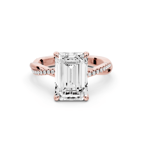 Ella - 3ct 14k rose gold Emerald Classic Solitaire Engagement Ring with Shared-Prong Pavé Band - Mr. Alex Jewelry