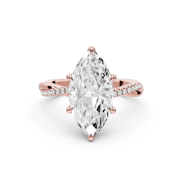 Ella - 3ct 14k rose gold Marquise Classic Solitaire Engagement Ring with Shared-Prong Pavé Band - Mr. Alex Jewelry