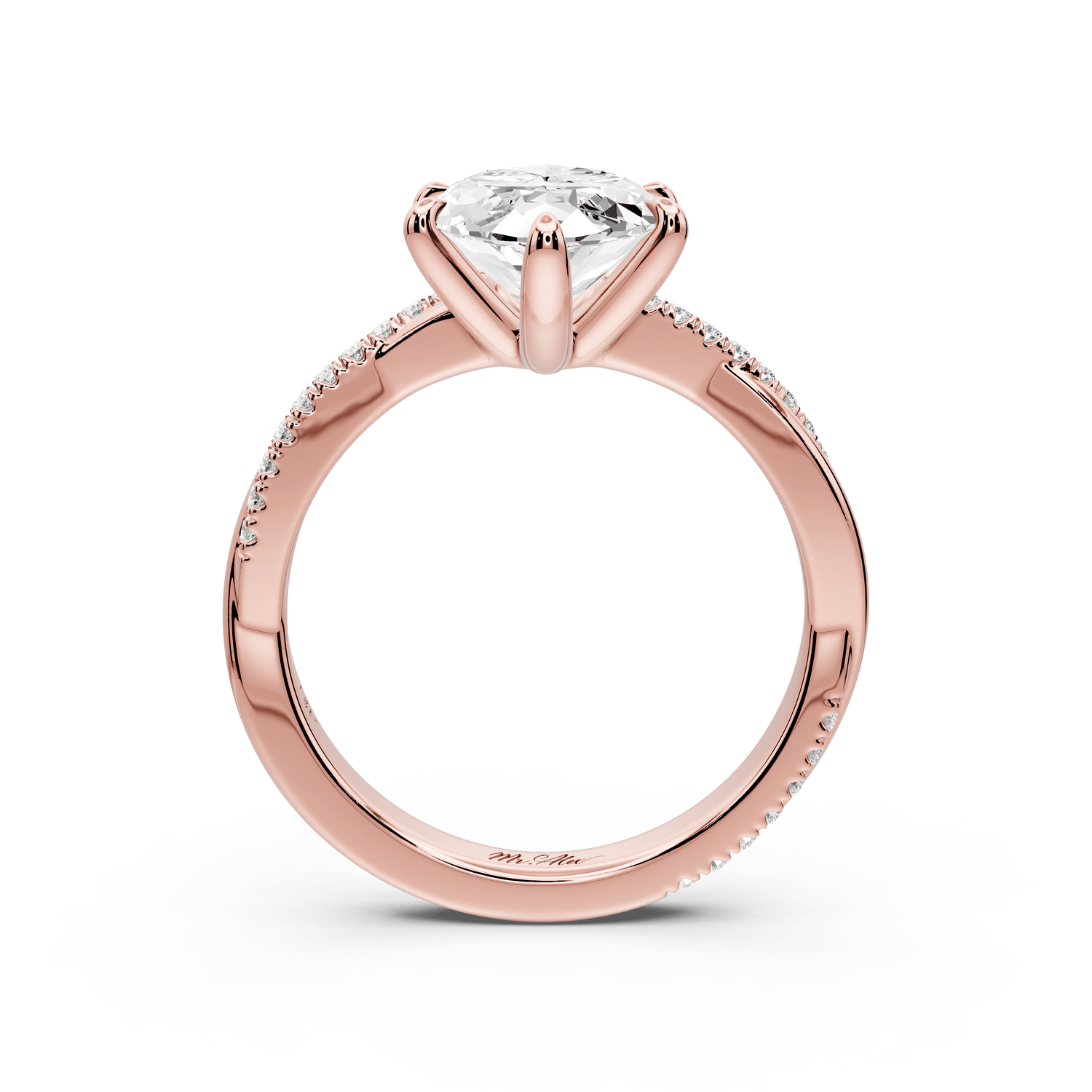 Ella - 3ct 14k rose gold Marquise Classic Solitaire Engagement Ring with Shared-Prong Pavé Band - Mr. Alex Jewelry