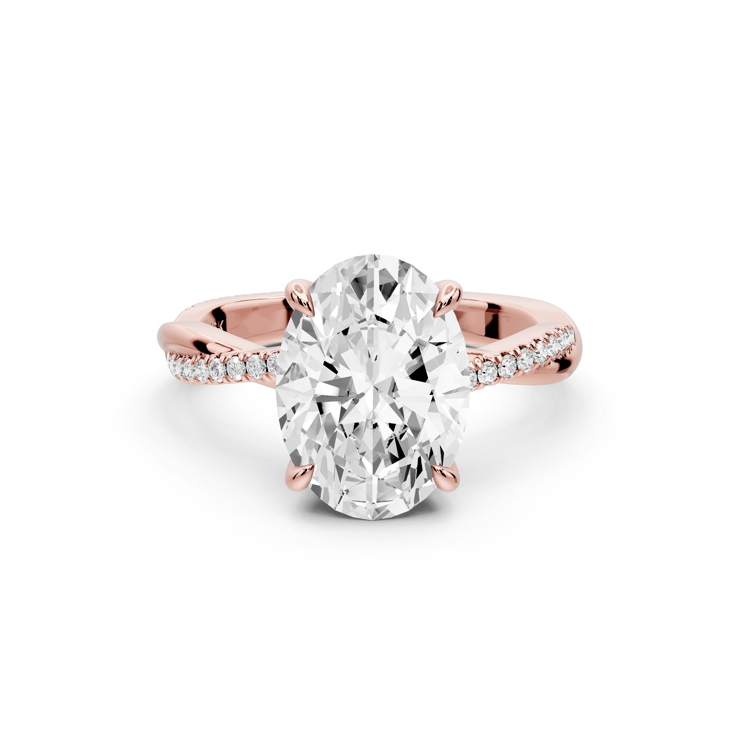 Ella - 3ct 14k rose gold Oval Classic Solitaire Engagement Ring with Shared-Prong Pavé Band - Mr. Alex Jewelry